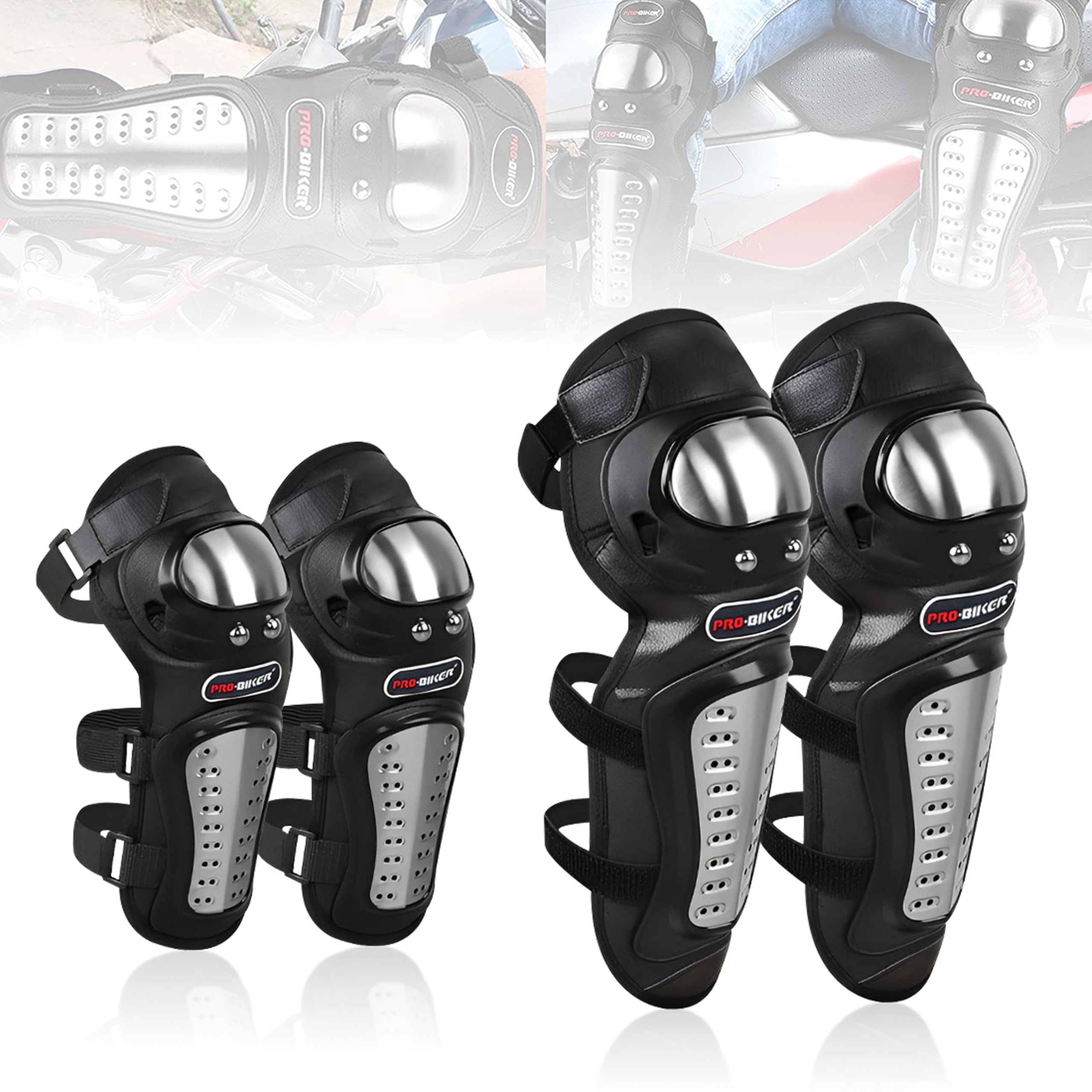 OBEROI'S TRADERS Motorcycle Knee and Elbow Guard Set | Stainless Steel Protective Pads for Riding, Racing, Cycling, Skating | Shockproof, Adjustable & Comfortable Safety Gear