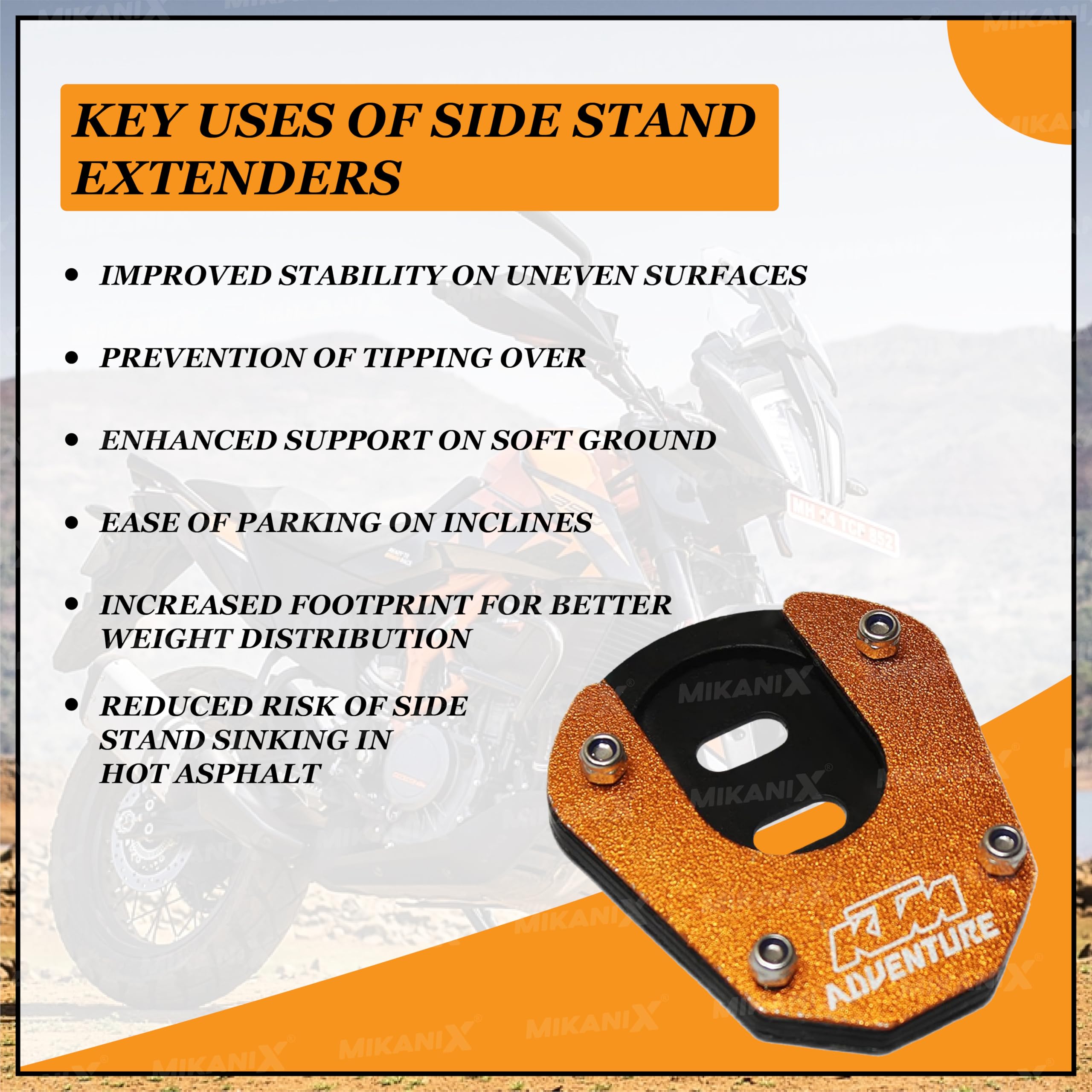OBEROI'S TRADERS Stainless Steel Side Stand Extender/Stand Pad/Holder Compatible with KTM Adventure 390