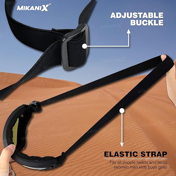 Mikanix UV Motorbike ATV/Dirt Bike Racing Goggles with Adjustable Strap Sunglasses Laboratory, Power Tool, Welding, Wood-working Safety Goggle (Free-size)