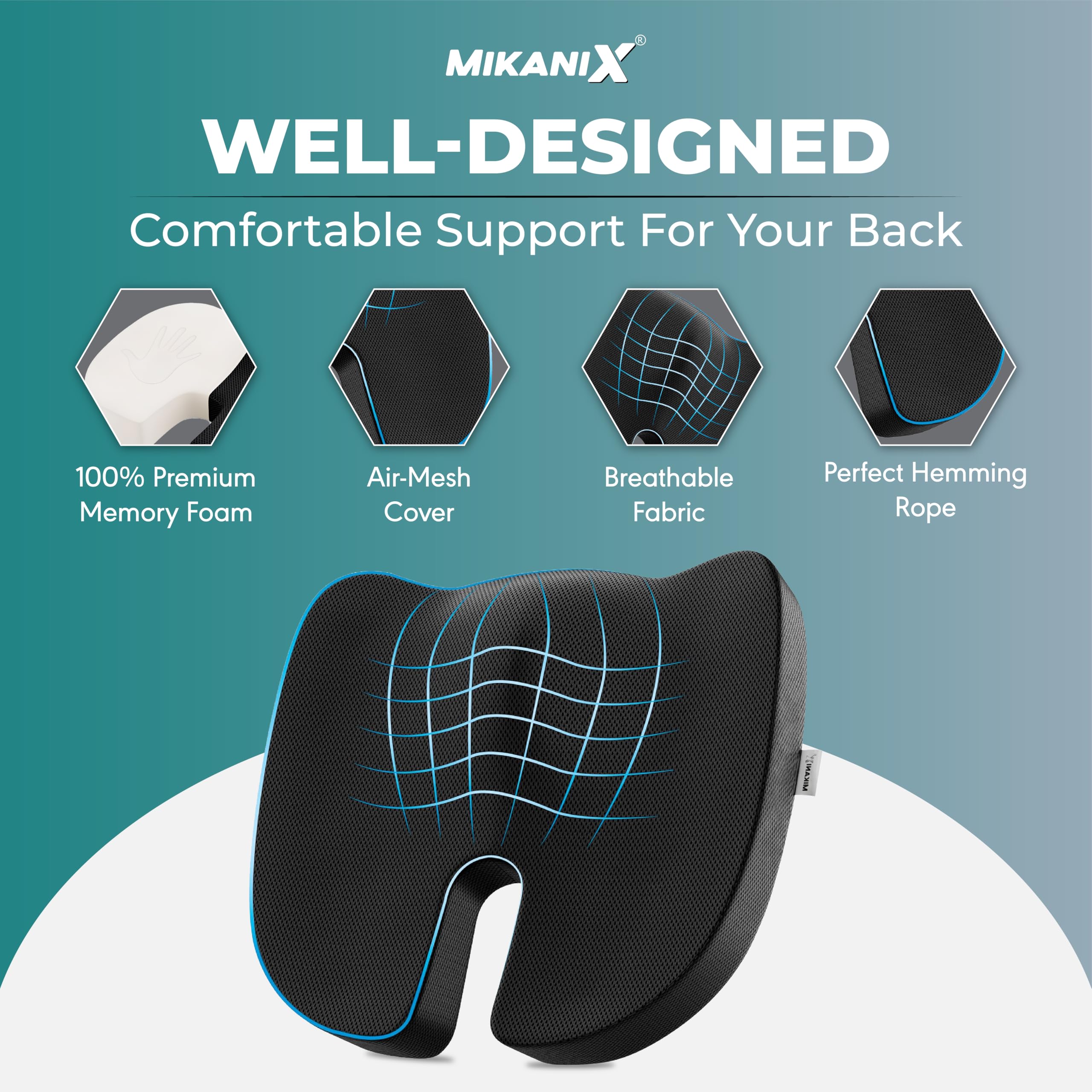 OBEROI'S TRADERS Orthopedic Coccyx Seat Cushion | 3 Years Warranty | to Relief Tailbone & Sciatica Pain | Hip Support Memory Foam for Car, Home, Office & Chair Sitting
