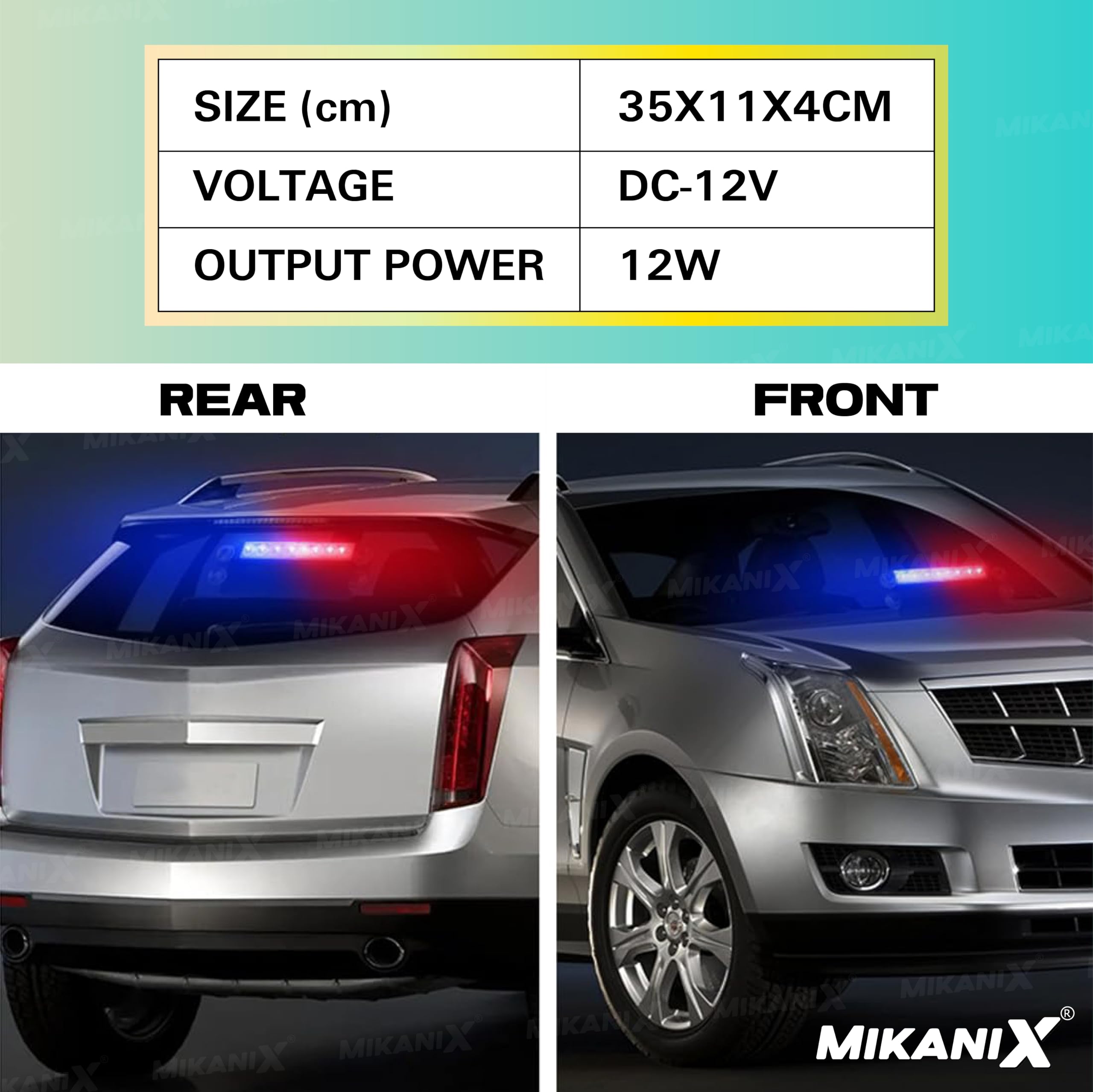 MIKANIX 12 LED Red & Blue Police PCR Strobe Flasher Light With 11 Flashing Mode | Warning & Emergency Lamp Light for All Cars