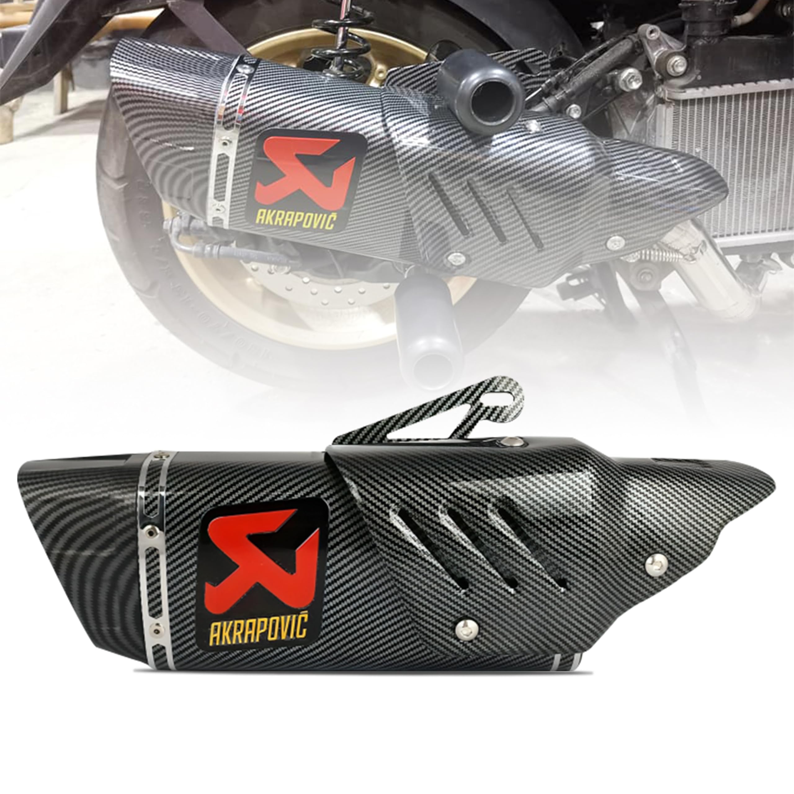 Mikanix Universal Racing Sports Bikes Silencer/Exhaust Muffler Pipe with Carbon Fiber Plate Slip-on Exhaust System for Motorcycle and Scooties