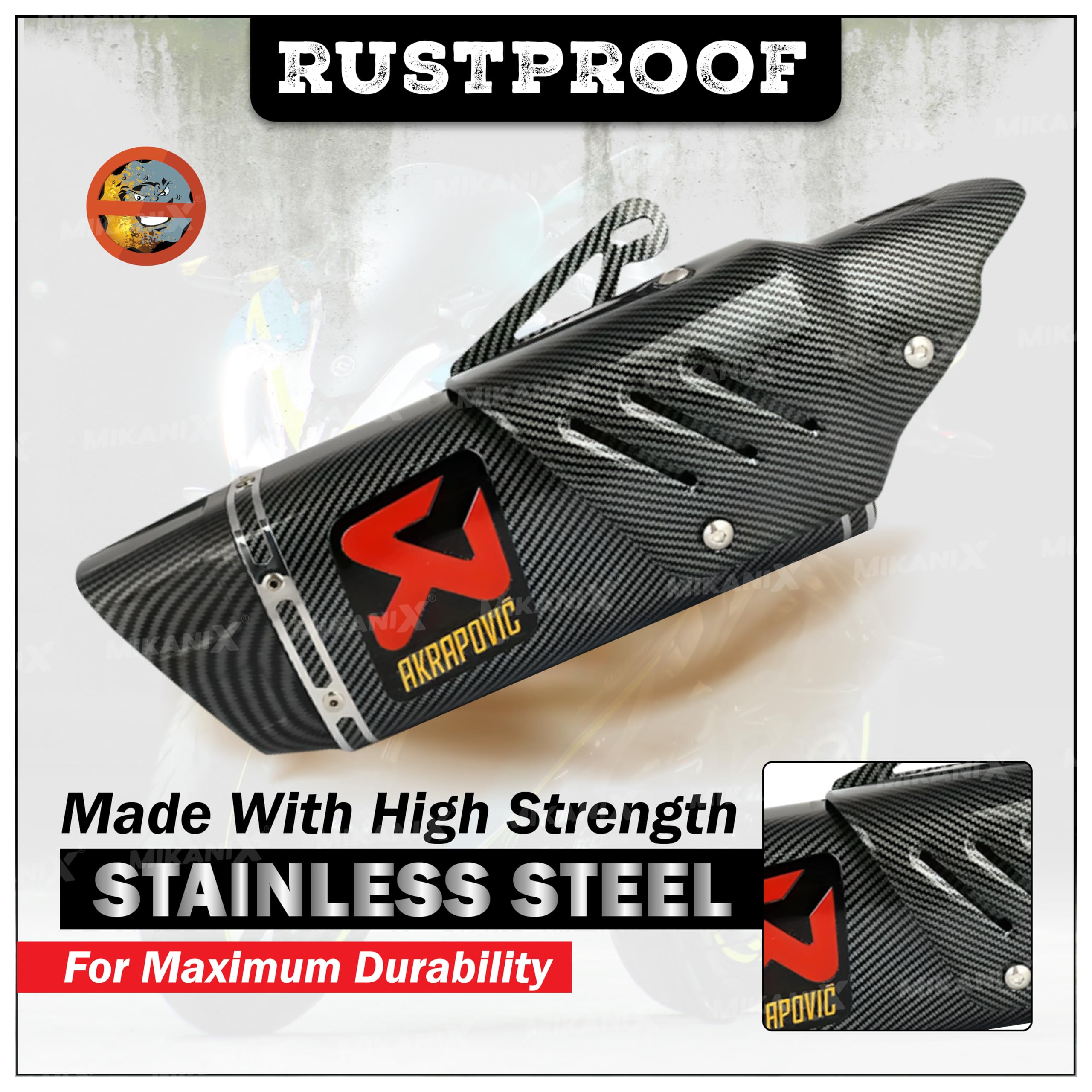 Mikanix Universal Racing Sports Bikes Silencer/Exhaust Muffler Pipe with Carbon Fiber Plate Slip-on Exhaust System for Motorcycle and Scooties