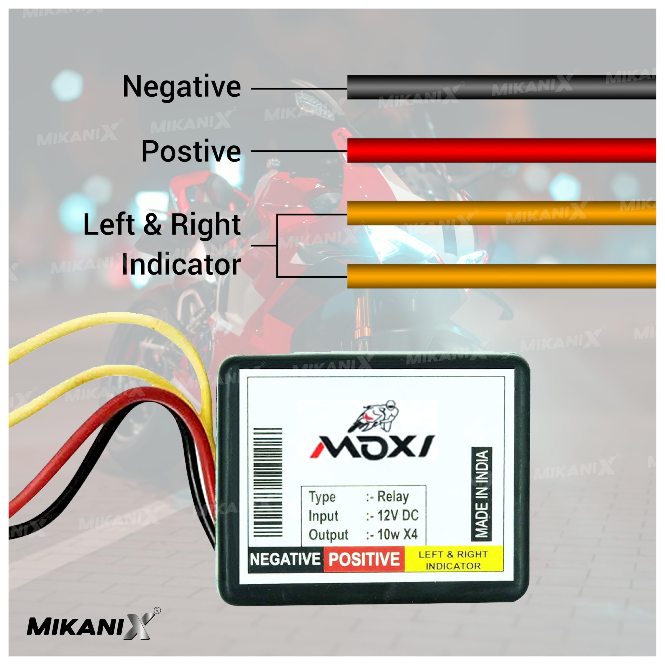 MIKANIX Universal Bike Hazard Indicator Flasher/Blinker Waterproof 16 Patterns Flasher Relay for LED/Bulb Indicators With ON/OFF Switch
