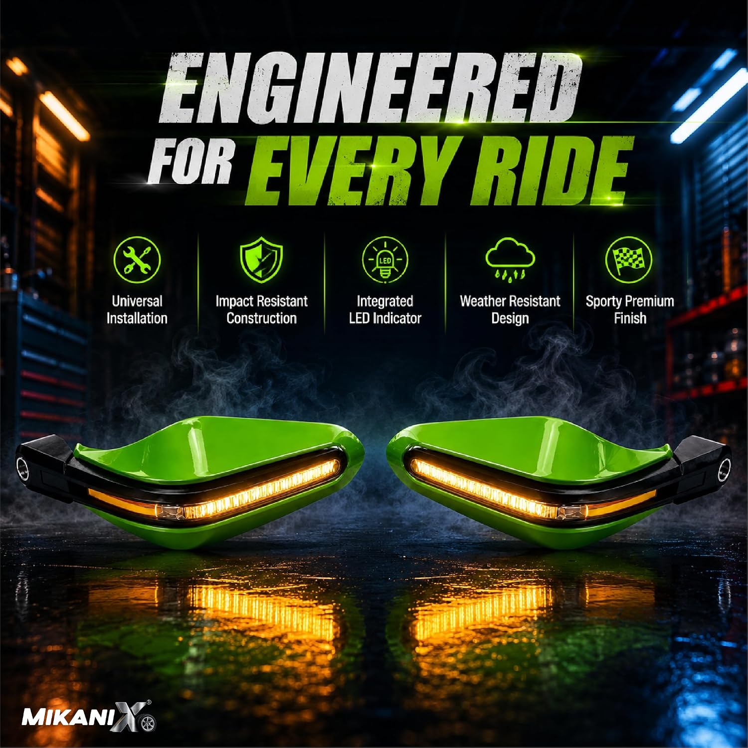 MIKANIX Universal Motorcycle Hand Guard with DRL LED Light | Brake & Clutch Lever Protector | Wind Deflector Hand Guard for All Bikes & Motorcycles