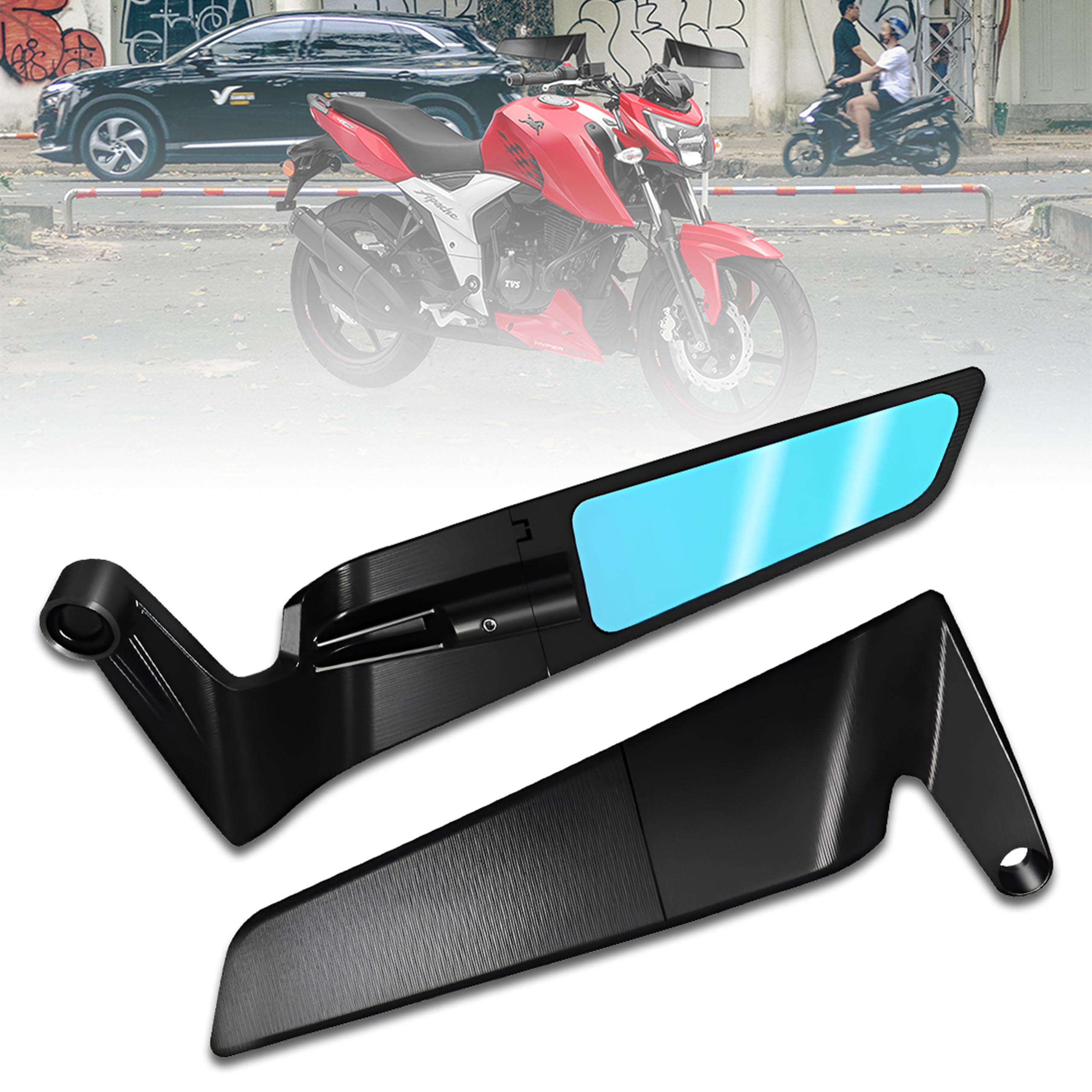 MIKANIX Bike Rear View Side Handle Bar Concave Glass| York Nut Fitting Glass | Stealth Convex Glass Compatible with Apache 160 | 200