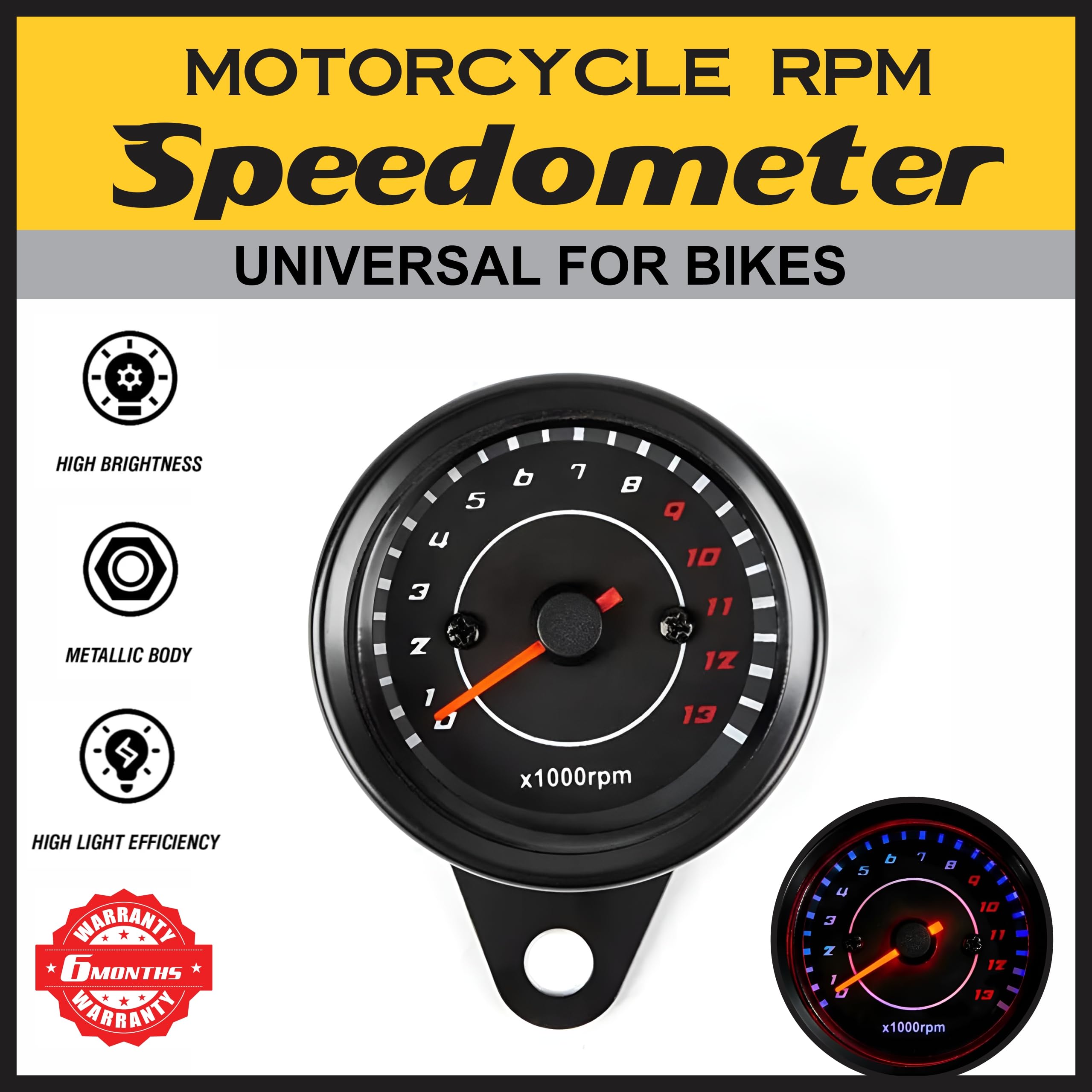 OBEROI'S TRADERS Motorcycle Analog Rpm Speedometer With Led Backlight Universal For All Bikes