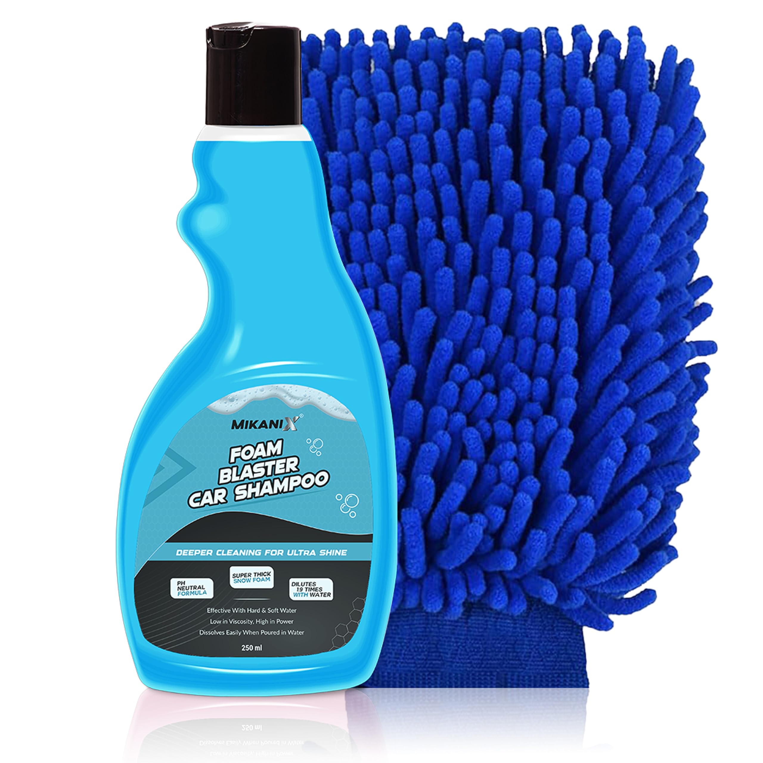 ‎OBEROI'S TRADERS Microfiber Cloth Wash Mitt Glove & Foam Blaster Car Wash Shampoo Combo | Concentrate Form With Thick Foam to Remove Dirt & Grime For Car & Bike Exterior Cleaning (Pack of 2)