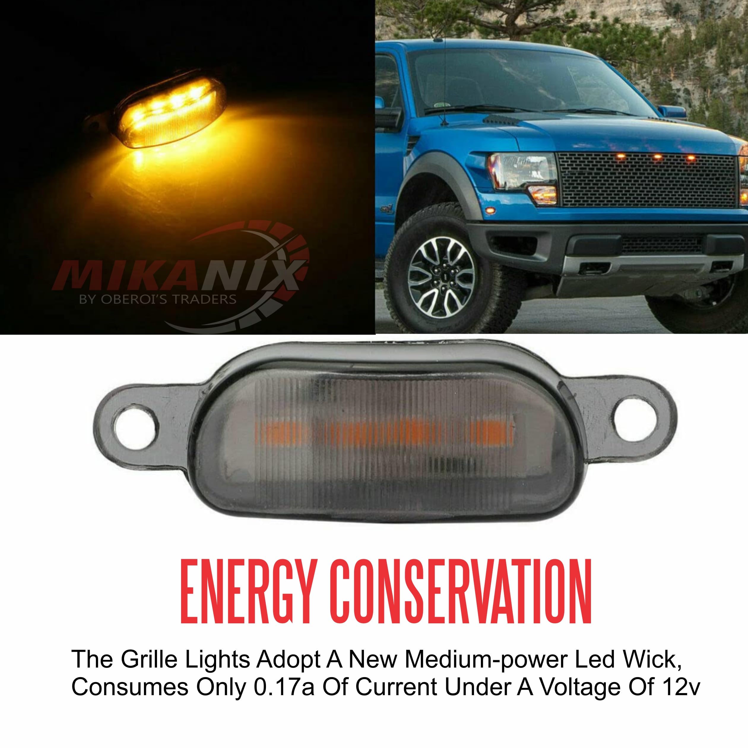 MIKANIX Smoked Shell LED Car Grill Light/Lamp with Fuse Adapter Wiring Harness Kit for All Cars