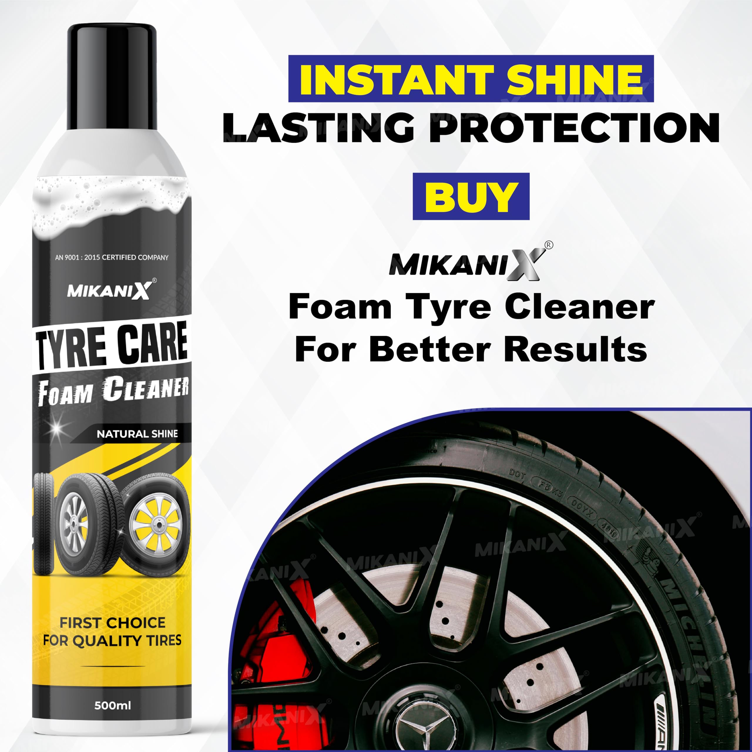 OBEROI'S TRADERS Combo of Car & Bike Alloy Wheel Rim/Hubcap Tyre Foam Cleaner Spray with Cleaner Brush to Remove Mud, Dirt and Brake Dust | Cleans & Restores Shine with Microfiber Cloth