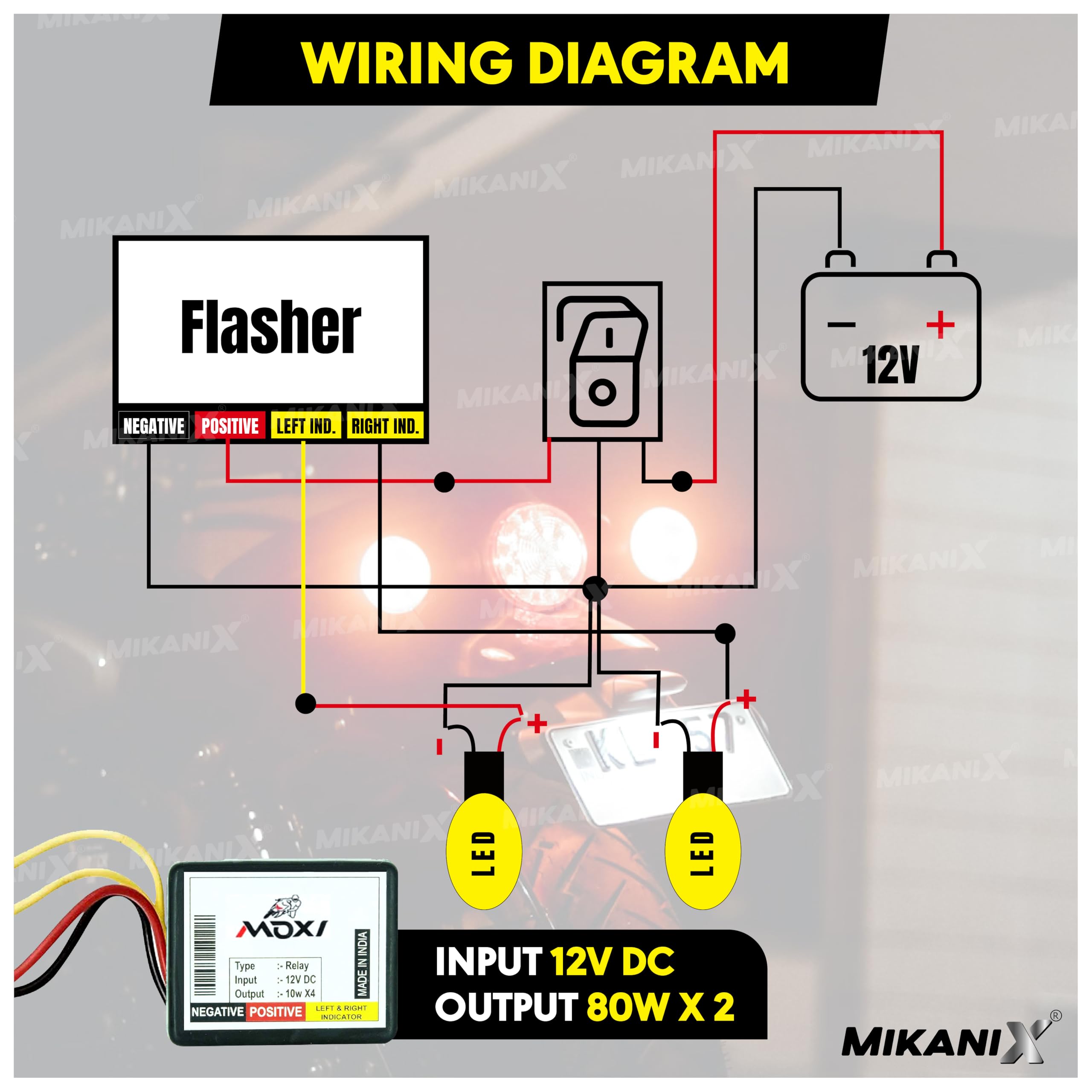 Mikanix 25 Patterns Universal Bike Hazard Flasher/Blinker Waterproof Flasher Relay for LED/Bulb Indicators (Hazard Flasher)
