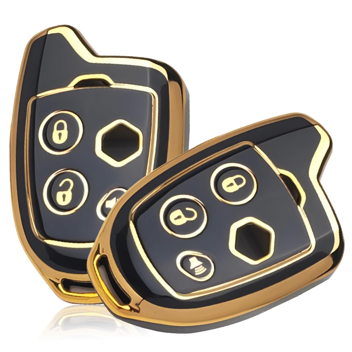 Mikanix Premium Key Cover for Swift, Dzire, Ritz, WagonR, S-Cross, Ertiga, A-Star, Celerio, Ciaz, Baleno, Brezza with Nippon 4-Button Smart Key Cover | Elegant Black & Gold Protective Shell