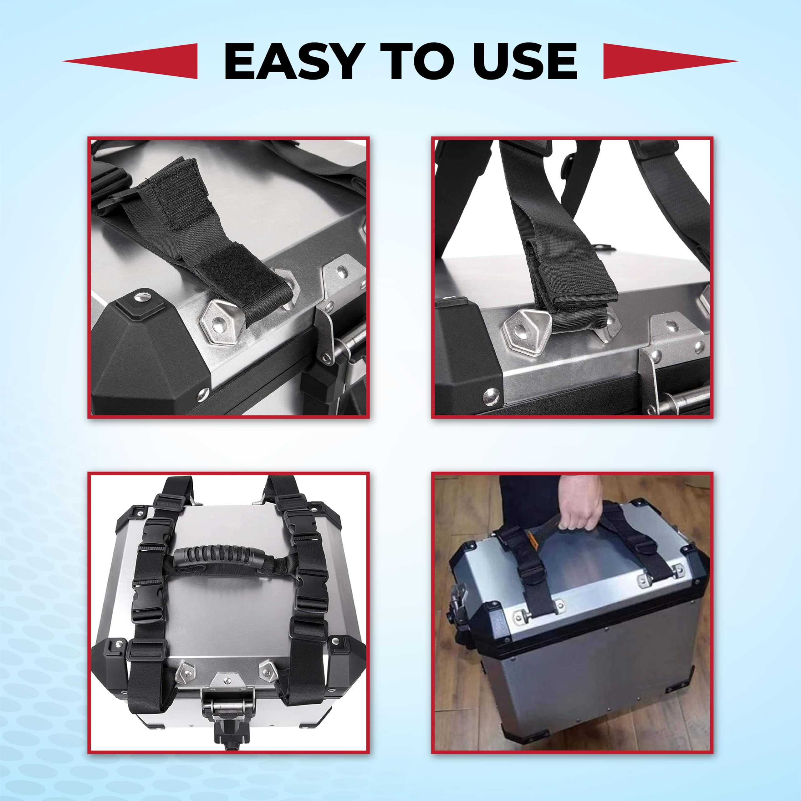 OBEROI'S TRADERS Universal Motorcycle Side Box Carrying Handle Strap | Heavy Duty Adjustable Luggage Lifter Belt for Side Luggage | Side Box Lifter for Bike Touring & Travel – Easy Grip Handle