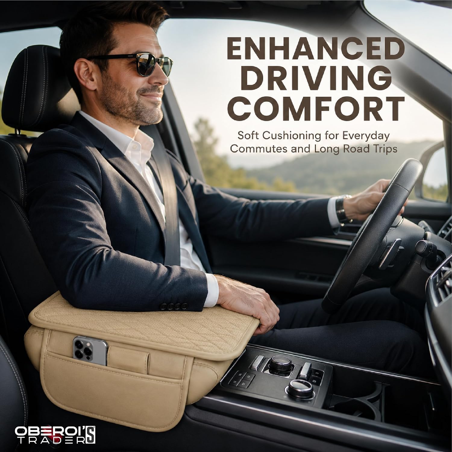 MIKANIX Premium Car Armrest Cushion & Visor Tissue Holder Set | Luxury PU Leather Auto Interior Organizer Combo