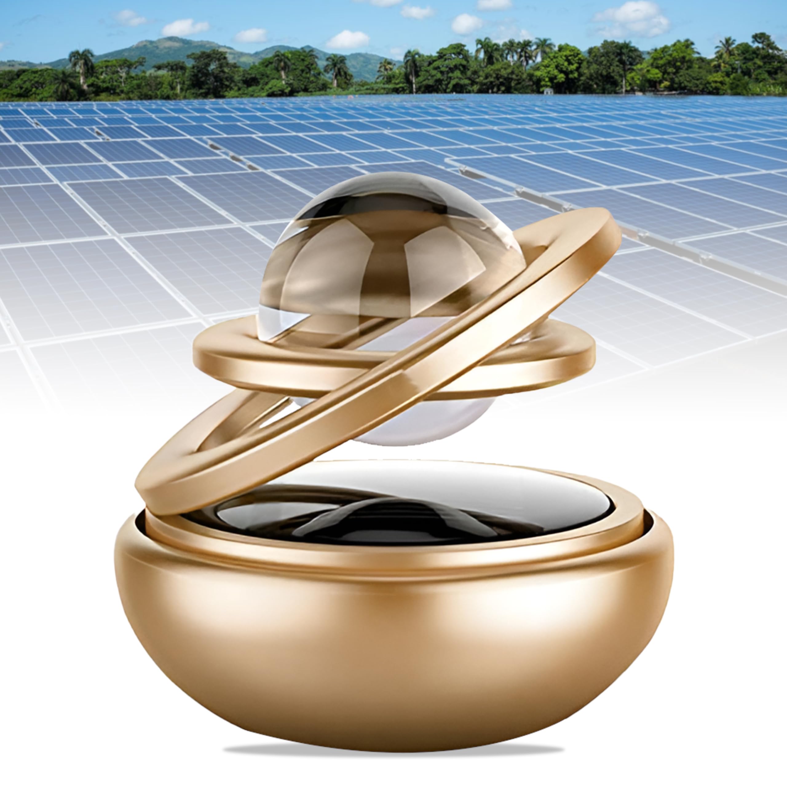 OBEROI’S TRADERS Solar Energy Rotating Car Dashboard Air Freshener/Perfume Diffuser/Dispenser | Alloy Body & Crystal Design With Perfume liquid For Car Interior & Home Air Freshener