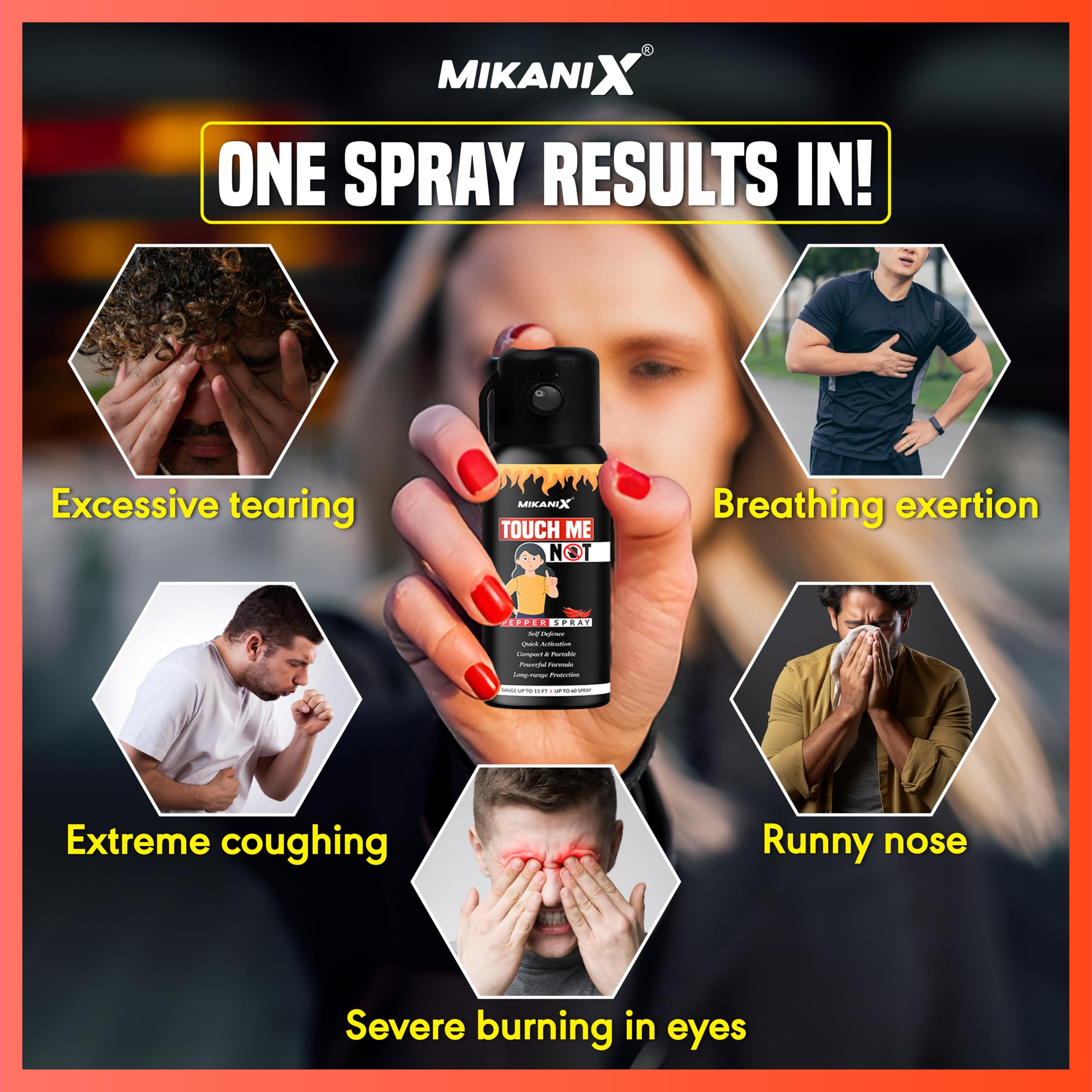 MIKANIX Touch Me Not Self Defence Pepper Spray | Personal Defense Equipment for Women Safety Combo Each