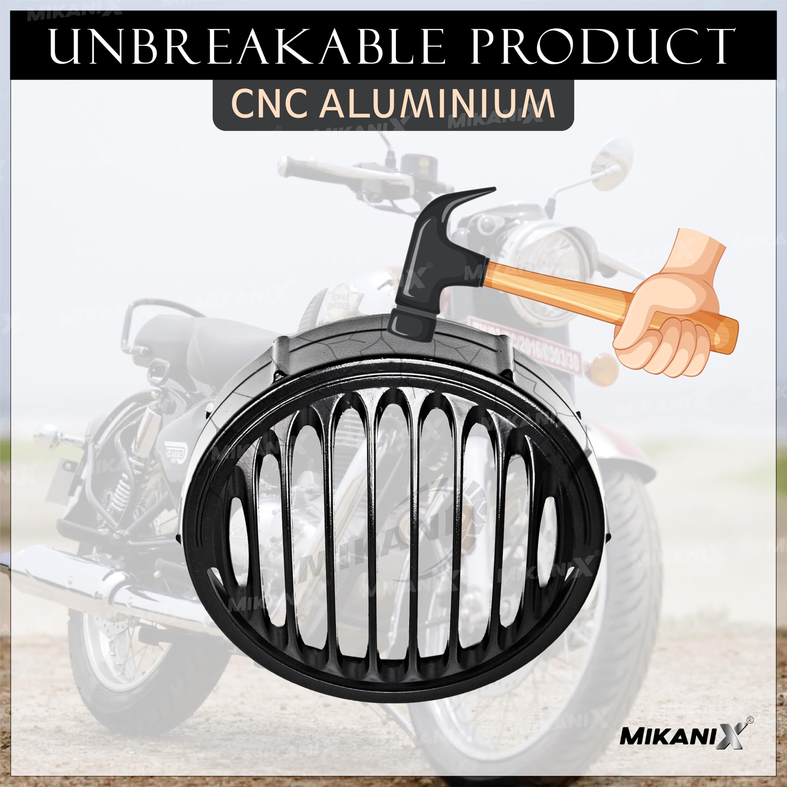 MIKANIX Premium CNC Metal Front Rear Headlight Grill | Jali Cover Set with Tail Lamp, Indicator, Pivot Eyes Cup Compatible Only for RE Classic 350 Legend Reborn