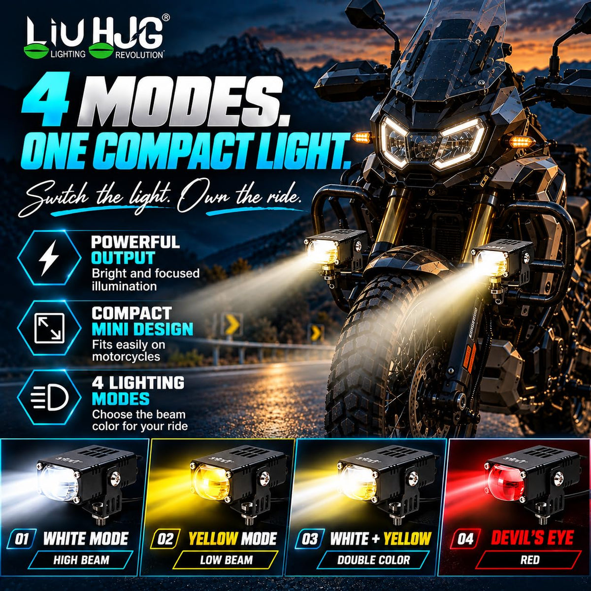 MIKANIX LIU HJG 60W Mini Driving Light | Universal LED Fog Lights for Motorcycle & Car with Devil's Eye | Super Bright Auxiliary Projector Lamp (Set of 2)