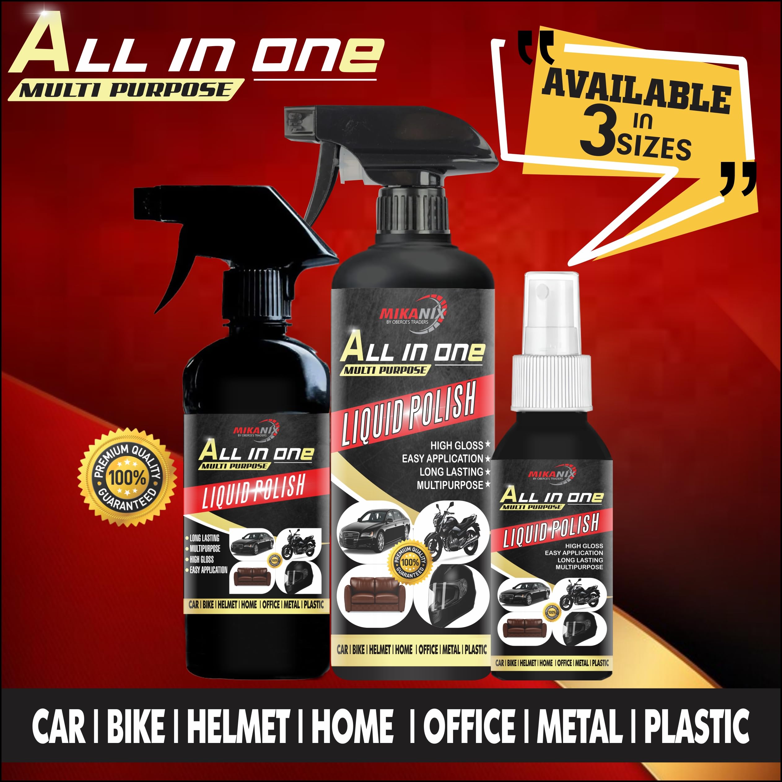 OBEROI'S TRADERS All-in-One Multipurpose Bike & Car Polish | Car Interior Dashboard Polish For Home Interiors, Leather Sofa | Protects, Shines & Removes Tough Stains