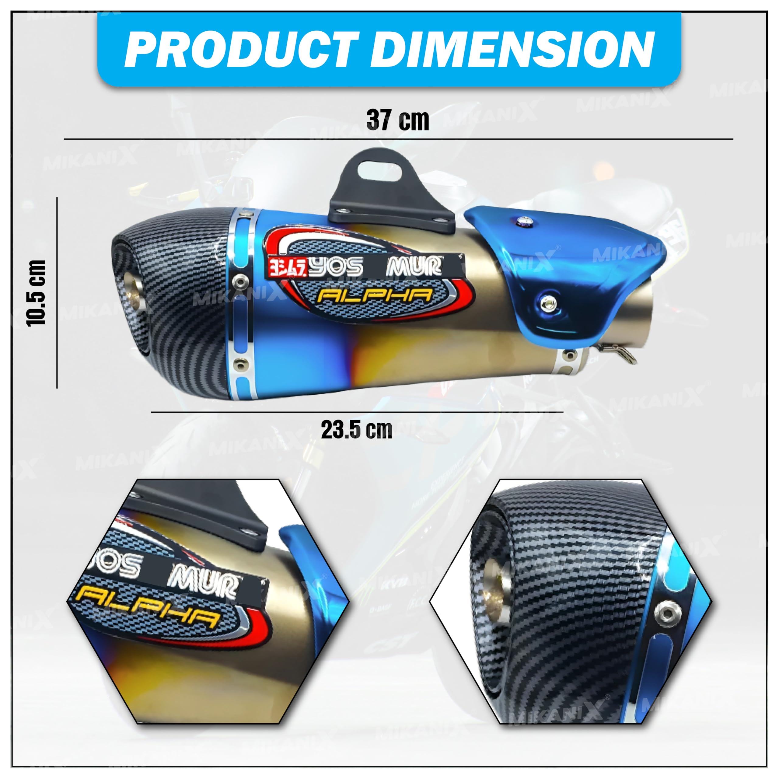 Universal Alpha Racing Sports Silencer/Exhaust Muffler Pipe, Slip-on Exhaust System for Bike/Motorcycle