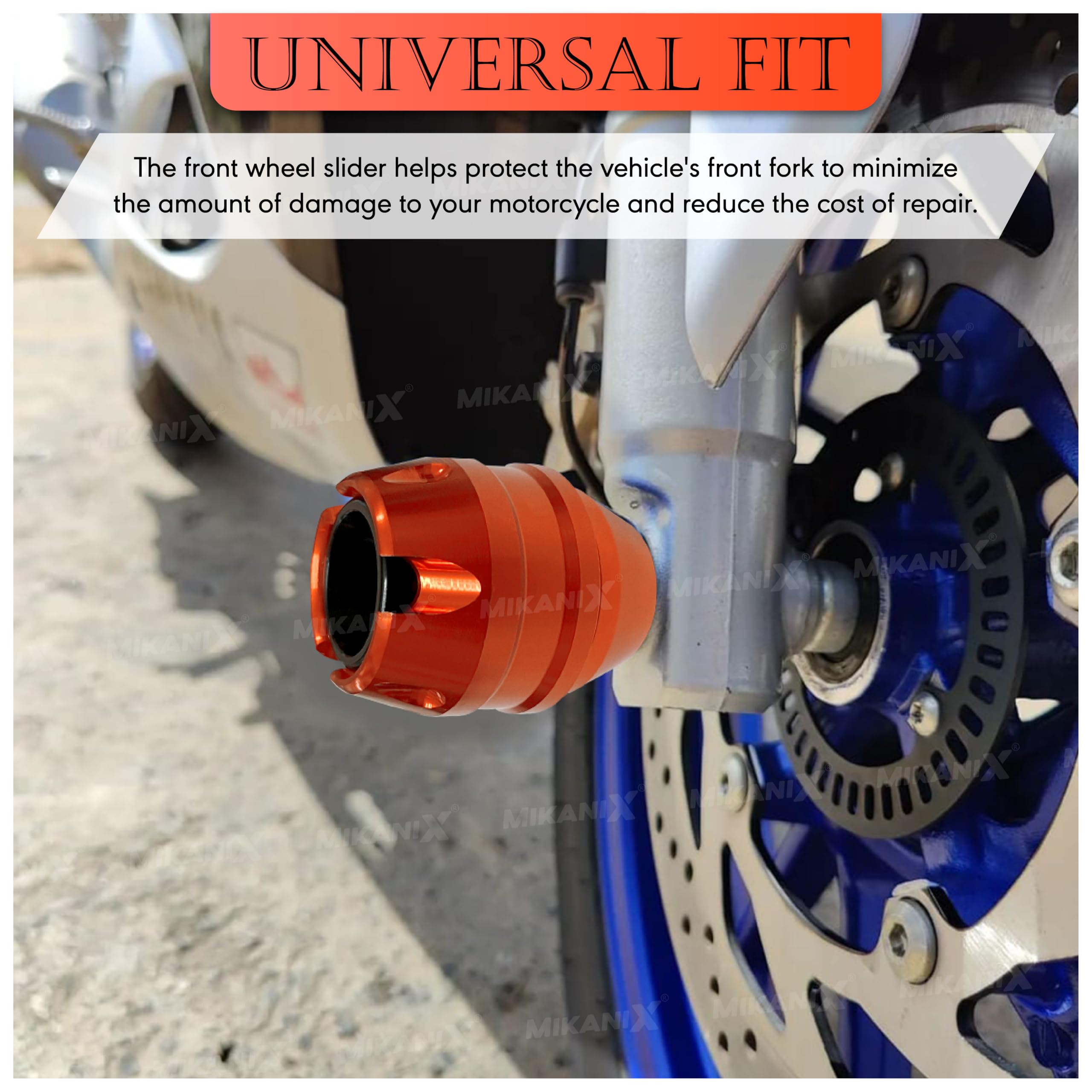 MIKANIX Universal Motorcycle Front Fork Slider | Wheel Frame Slider | Axle Protector Bike Crash Guard for All Bikes