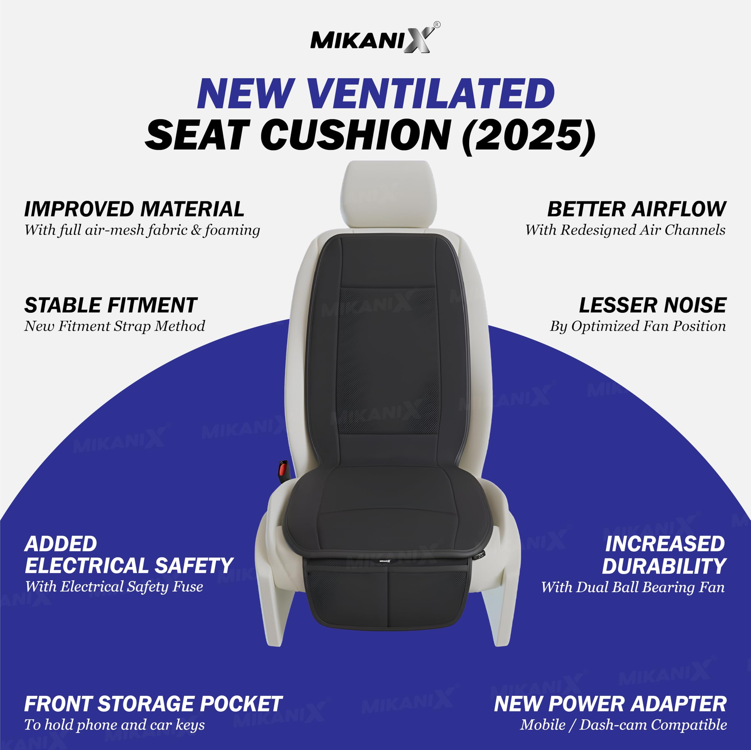 OBEROI'S TRADERS Ventilated Car Seat Cooling Cushion with 10 Fans and 3-Speed Control I Breathable Fabric and Leatherette