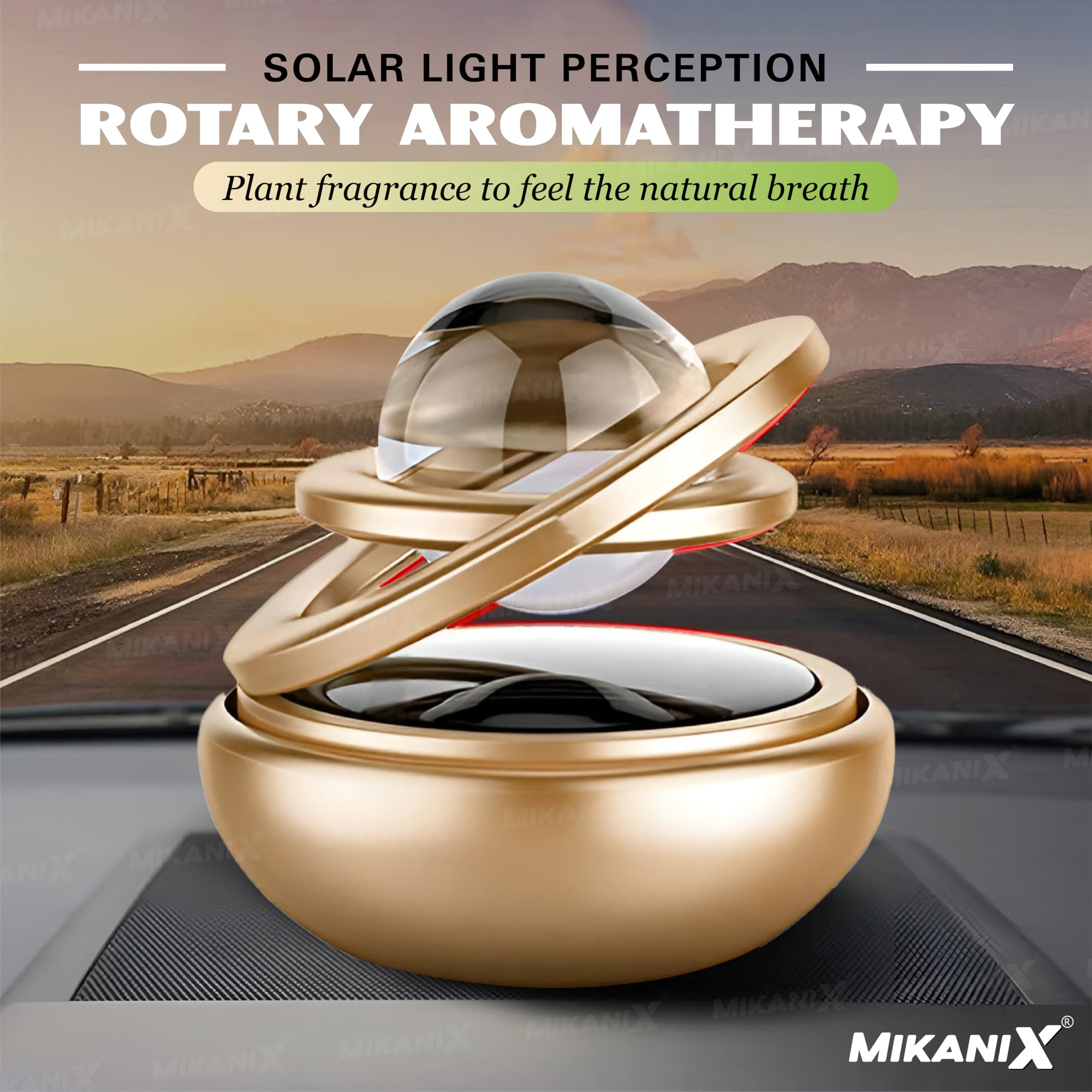 OBEROI’S TRADERS Solar Energy Rotating Car Dashboard Air Freshener/Perfume Diffuser/Dispenser | Alloy Body & Crystal Design With Perfume liquid For Car Interior & Home Air Freshener