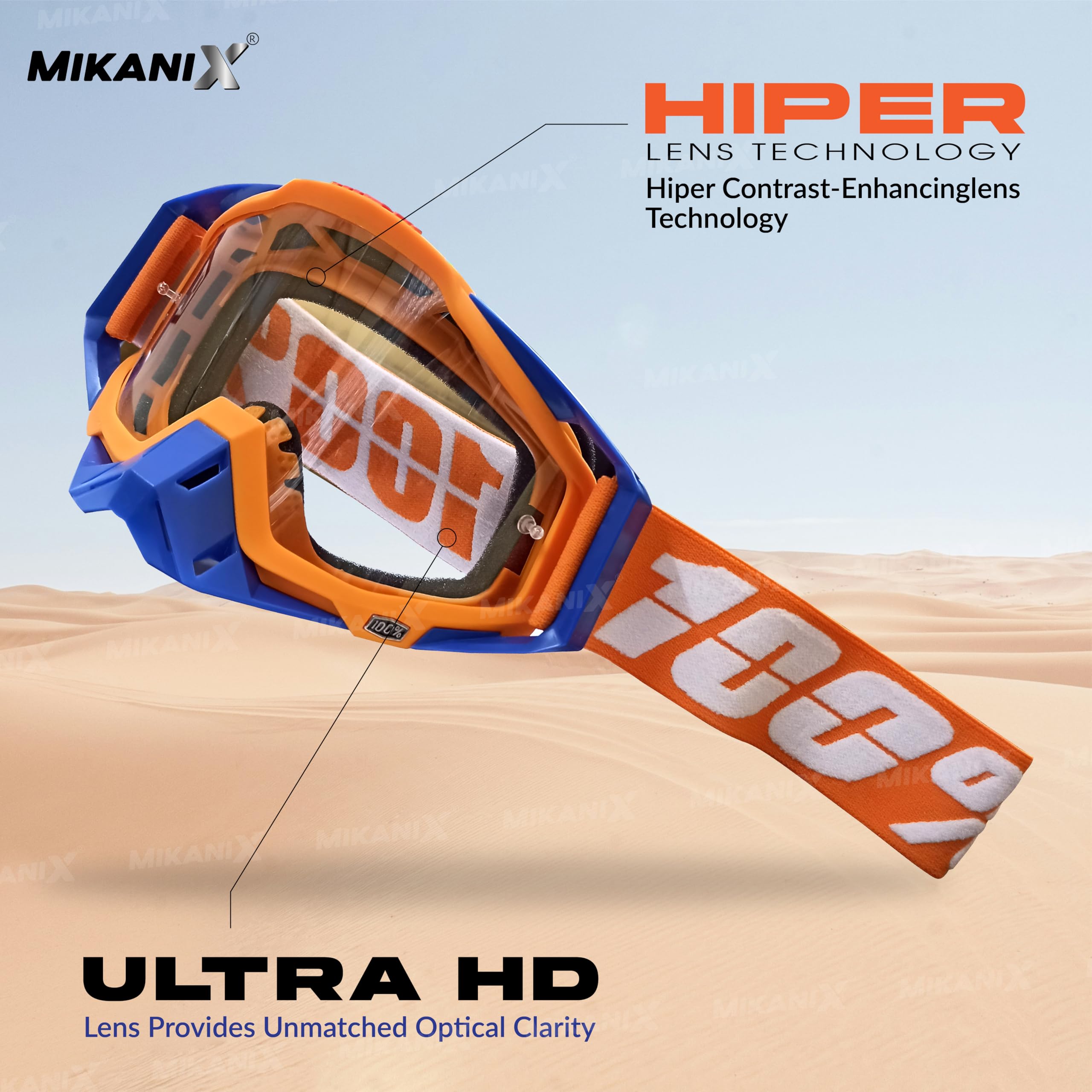 Mikanix Motorcycle Dirt Bike Goggles I ATV Motocross Offroad MX Racing Riding OTG Goggles | Protective Eyewear Safety Glasses for Ski, Snowboarding, Cycling & Outdoor Sports