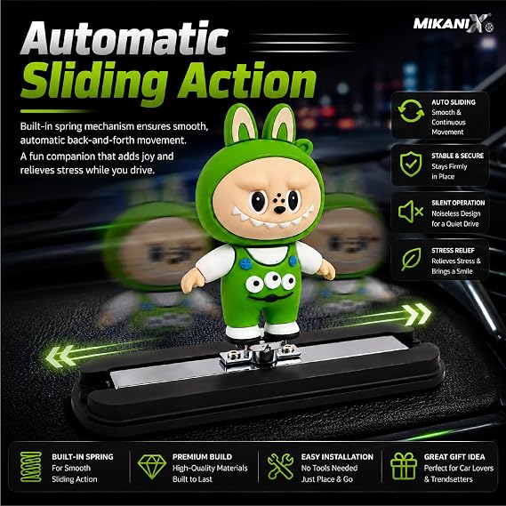 MIKANIX Auto Sliding Car Dashboard Decoration Cute Anime Pooh Character Moving Ornament Interior Accessory