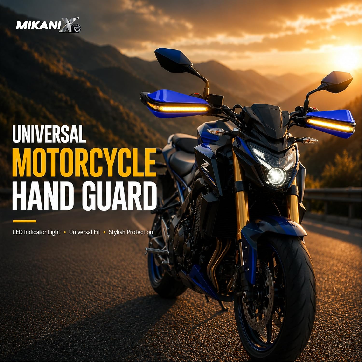 MIKANIX Universal Motorcycle Hand Guard with DRL LED Light | Brake & Clutch Lever Protector | Wind Deflector Hand Guard for All Bikes & Motorcycles