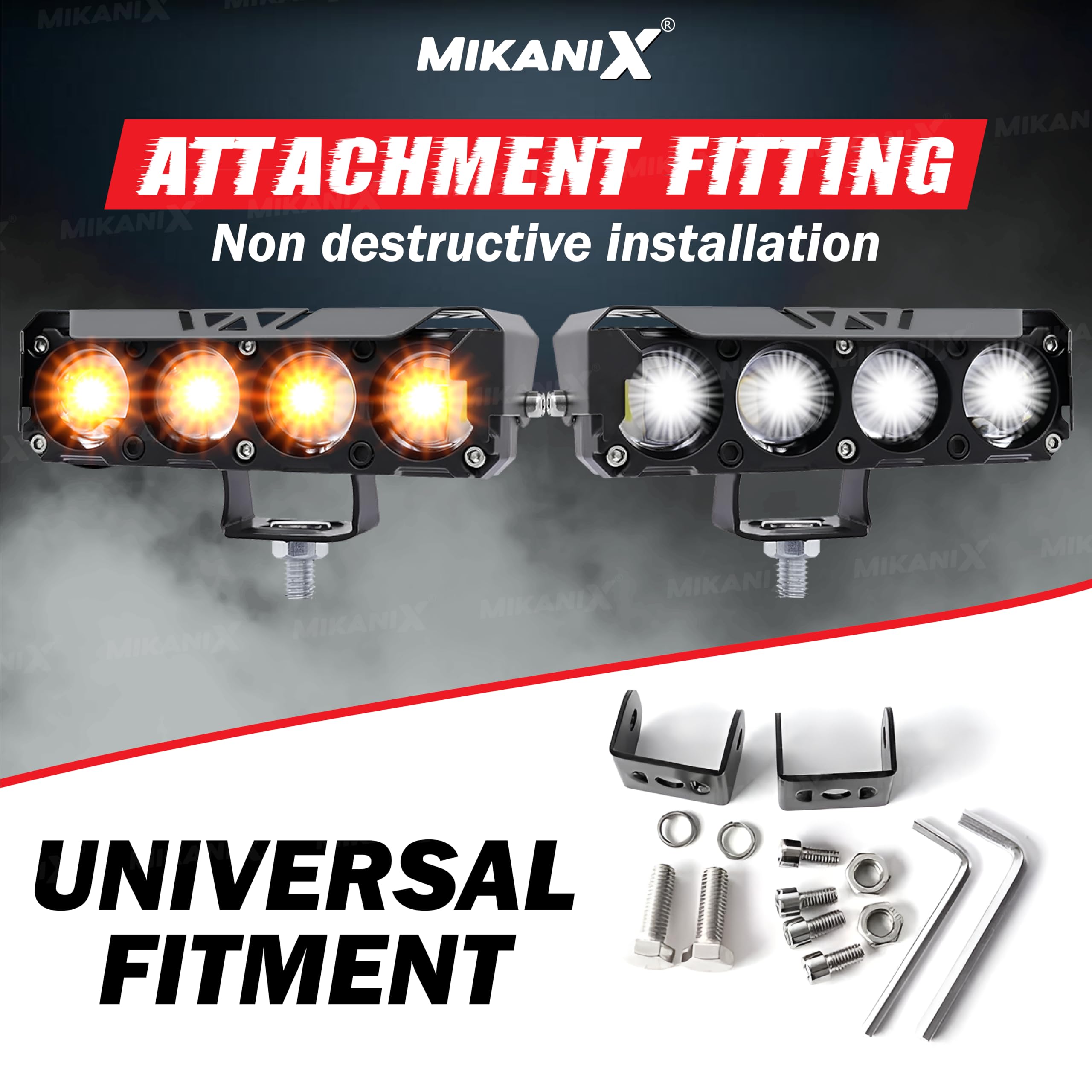 MIKANIX 1 YEAR WARRANTY Super Bright 4 LED Fog Light I 5 Mode Changing Light With Flashing & PCR Mode I High/Low Beam I Aluminium Body Universal Fit for Motercycle & Car