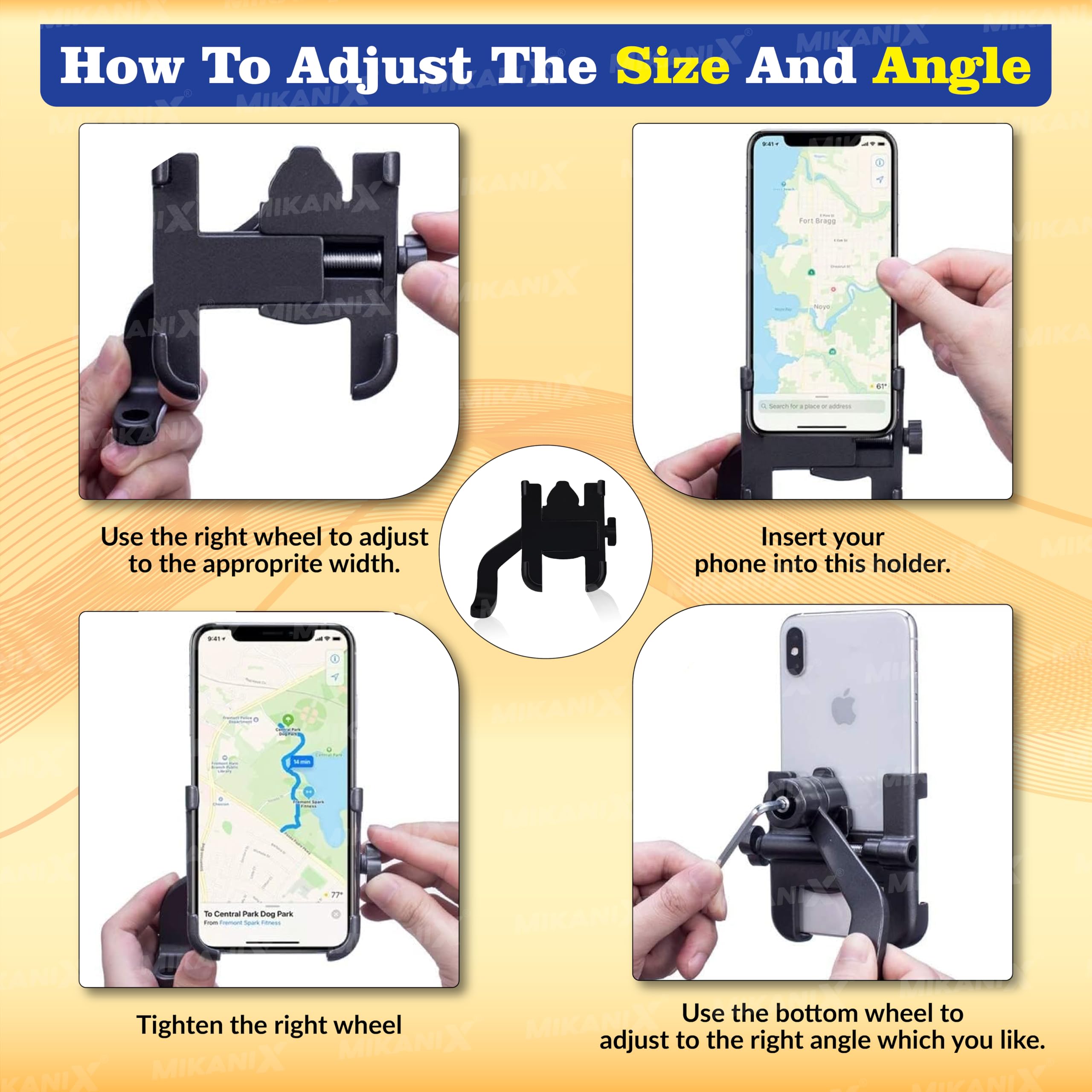 Mikanix 1 Year Warranty Universal CNC Metal Bike Mobile Holder | Handlebar Mirror Stand Mount Cradle | Maps and GPS Navigation with 360° Rotation for Motorcycle & Scooty