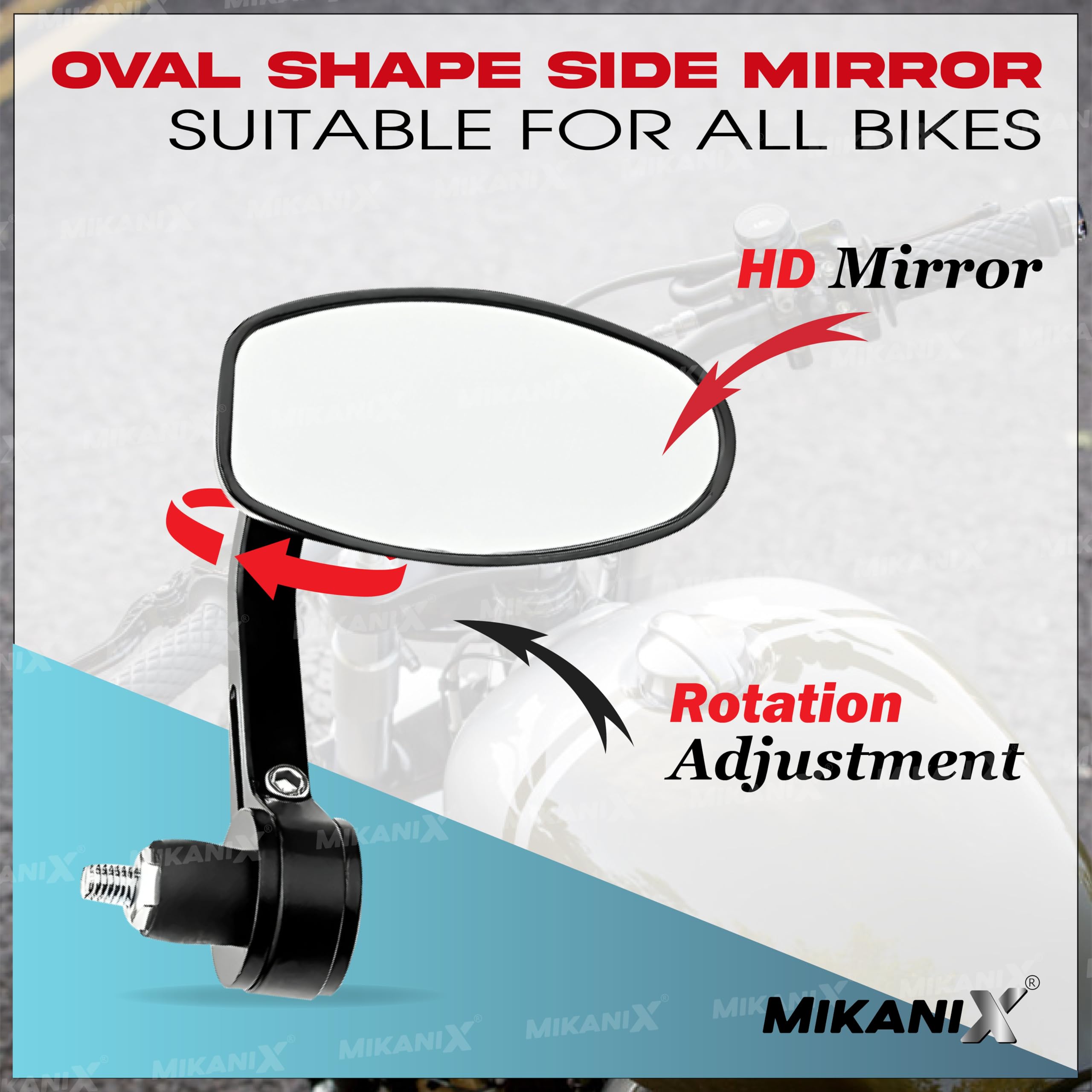 MIKANIX Universal and Adjustable Handlebar Rear View Mirror for Bikes and Motorcycles