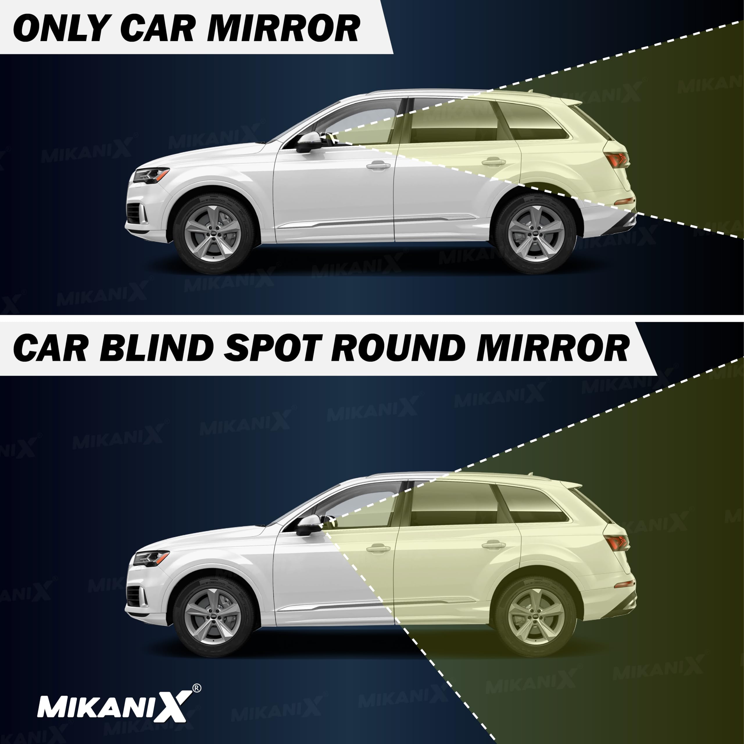 MIKANIX Car Blind Spot Mirror 360° Adjustable | HD Glass Round Convex Mirror for Side Rear View | Universal Fit for Cars, Trucks, Vans