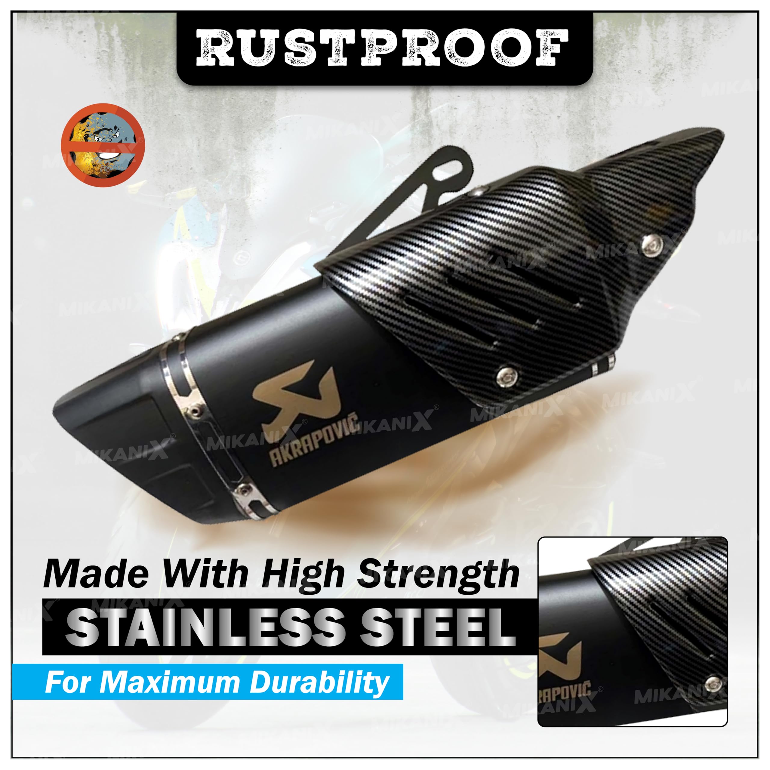 Mikanix Universal Akrapovic Racing Sports Silencer/Exhaust Muffler Pipe with Carbon Fiber Plate Slip-on Exhaust System for Motorcycle and Scooties