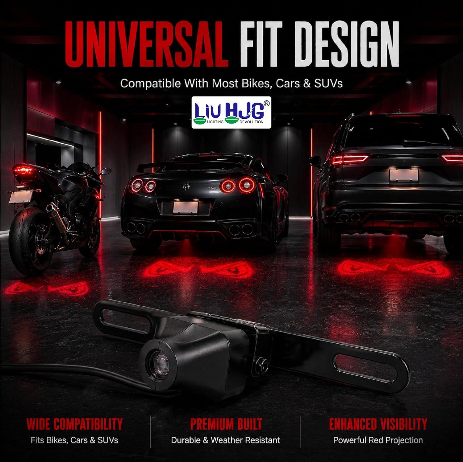 MIKANIX Devil Eye Shadow Projector, Universal Fit LED Ground Projection Light for Bikes, Cars and SUVs, HD Optical Lens All-Weather Exterior Custom Modification Accessories