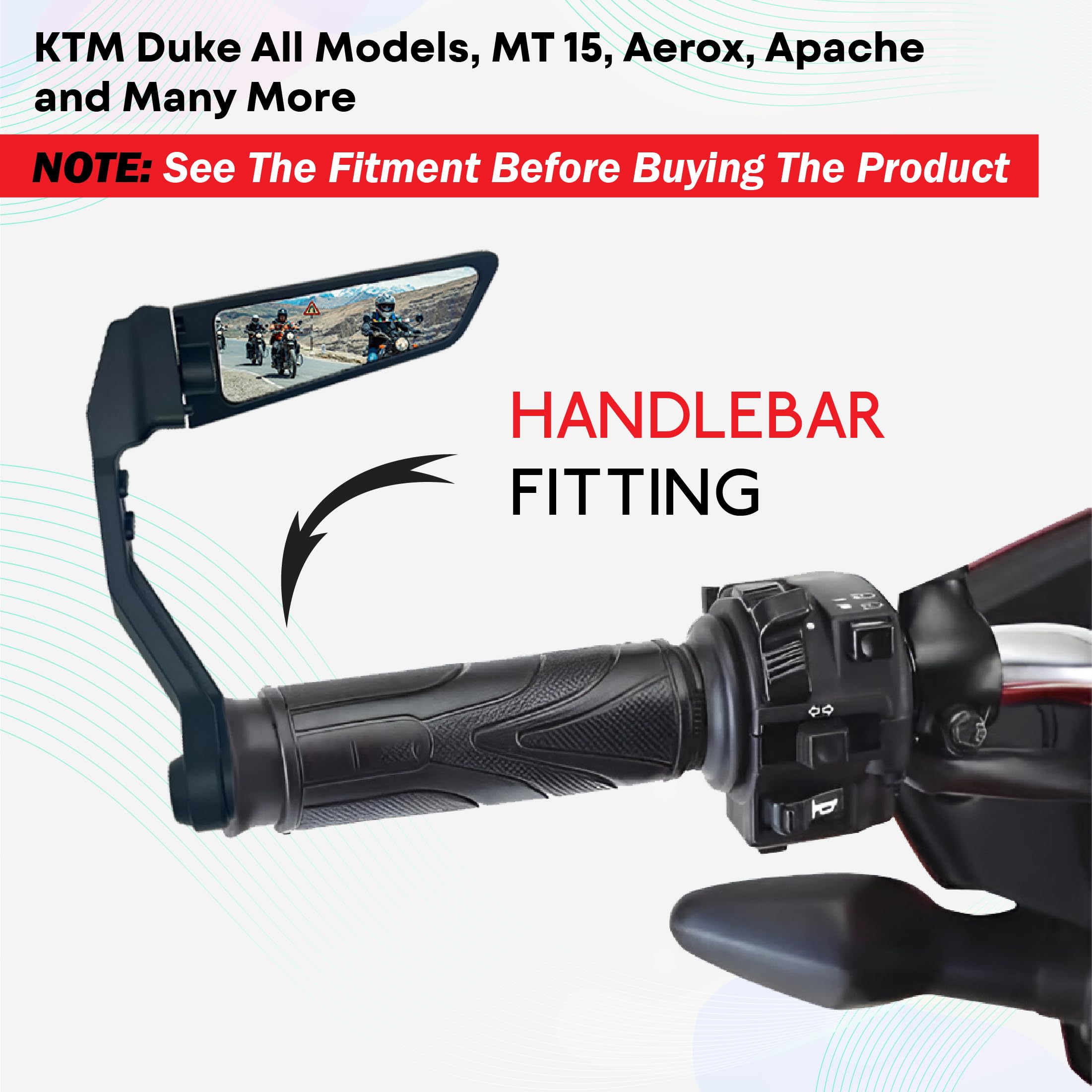 MIKANIX Universal Bike Handlebar Rear View Mirrors | 180° Rotating Side Mirror Set for Motorcycles and Scooters | Wide Angle Adjustable Convex Glass | Black