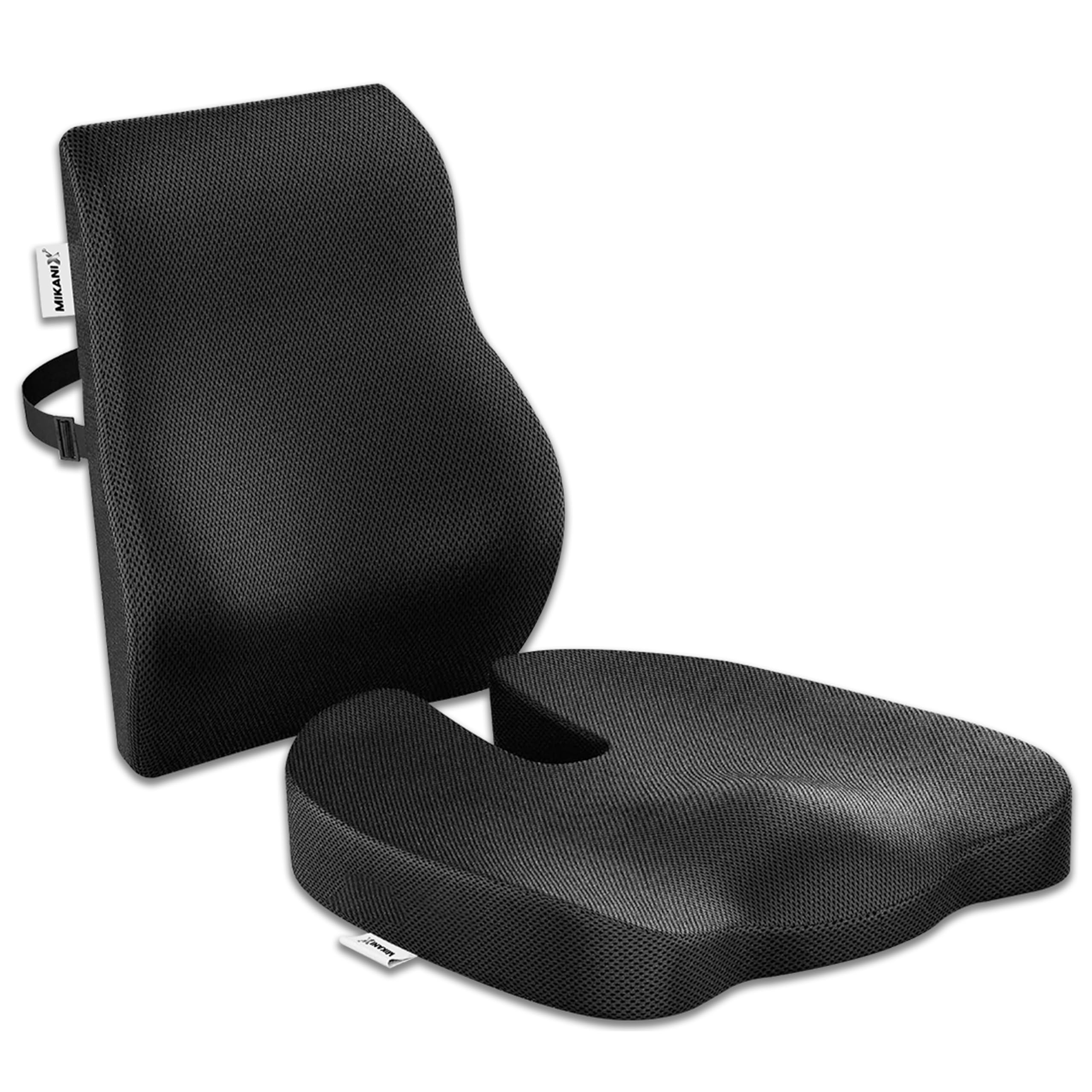 OBEROI'S TRADERS 2 Years Warranty Back Lumbar Support & Orthopedic Coccyx Seat Cushion Combo for Car Seat, Office & Home to Relief Back, Sciatica & Hip Pain and Posture Correction