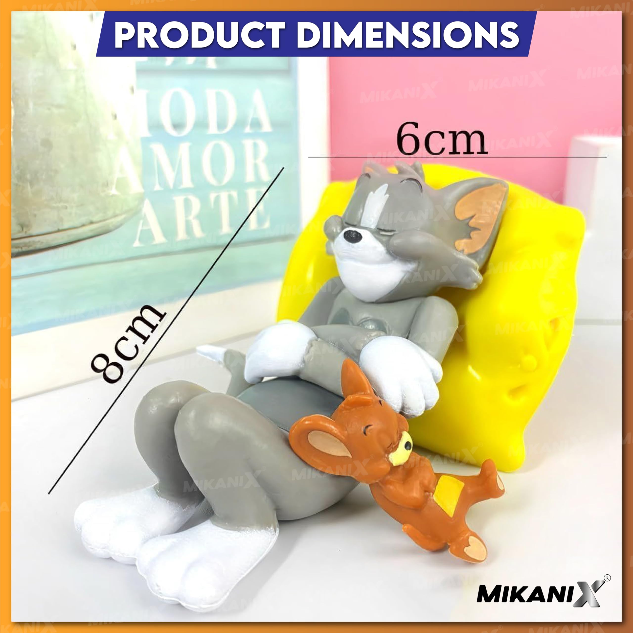 OBEROI'S TRADERS Tom & Jerry Cute Sleeping Car Interior Accessory I Adorable Toy for Car Dashboard & Tabletop | Decorative Plastic Showpiece for Home & Office Collectible Figurine, 8 cm, 6 cm