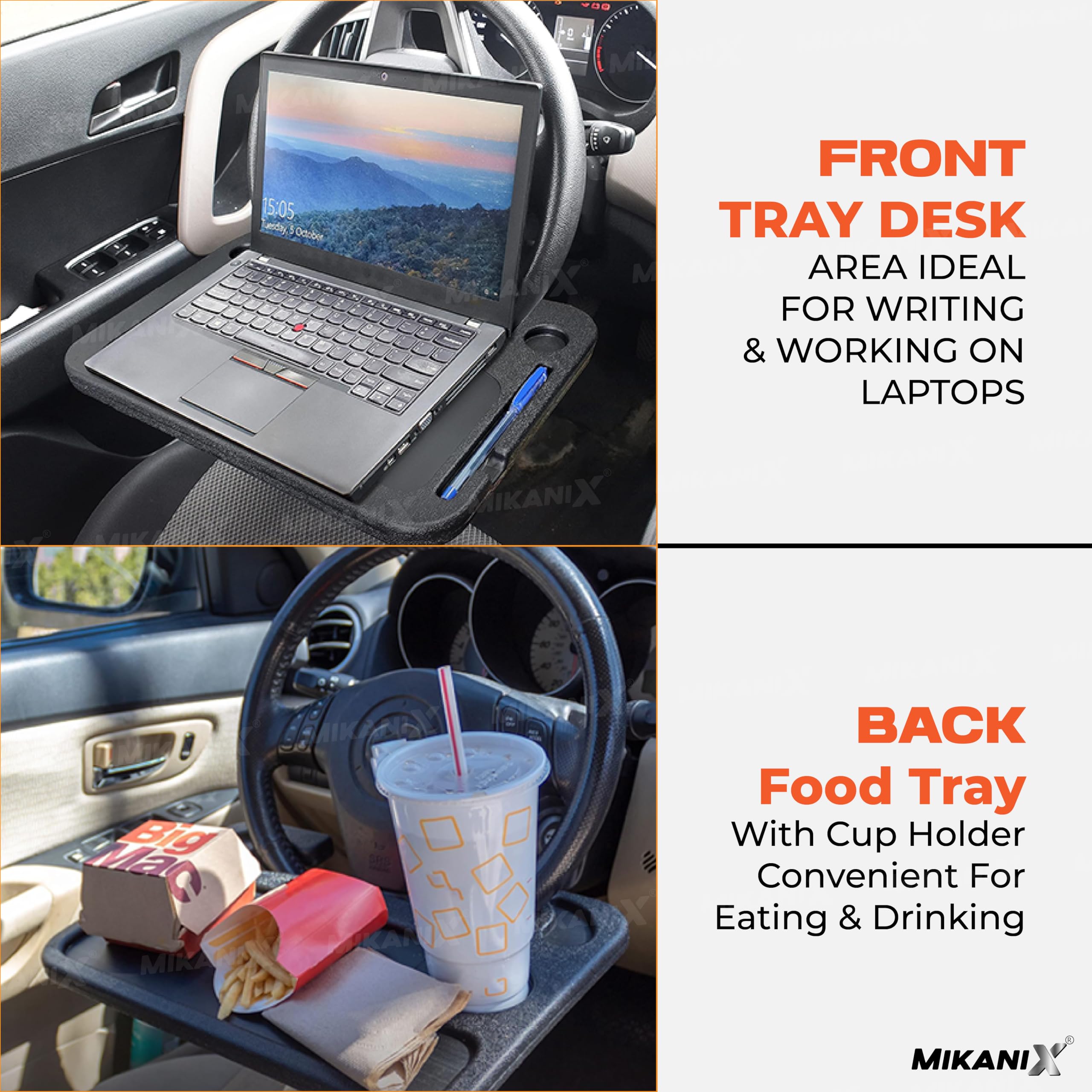 OBEROI'S TRADERS Combo of Car Seat Gap Cup Holder Organizer & Driver Seat Food Tray Universal for Car Interior Accessories for Drinks, Snacks, Mobile, Keys – Black