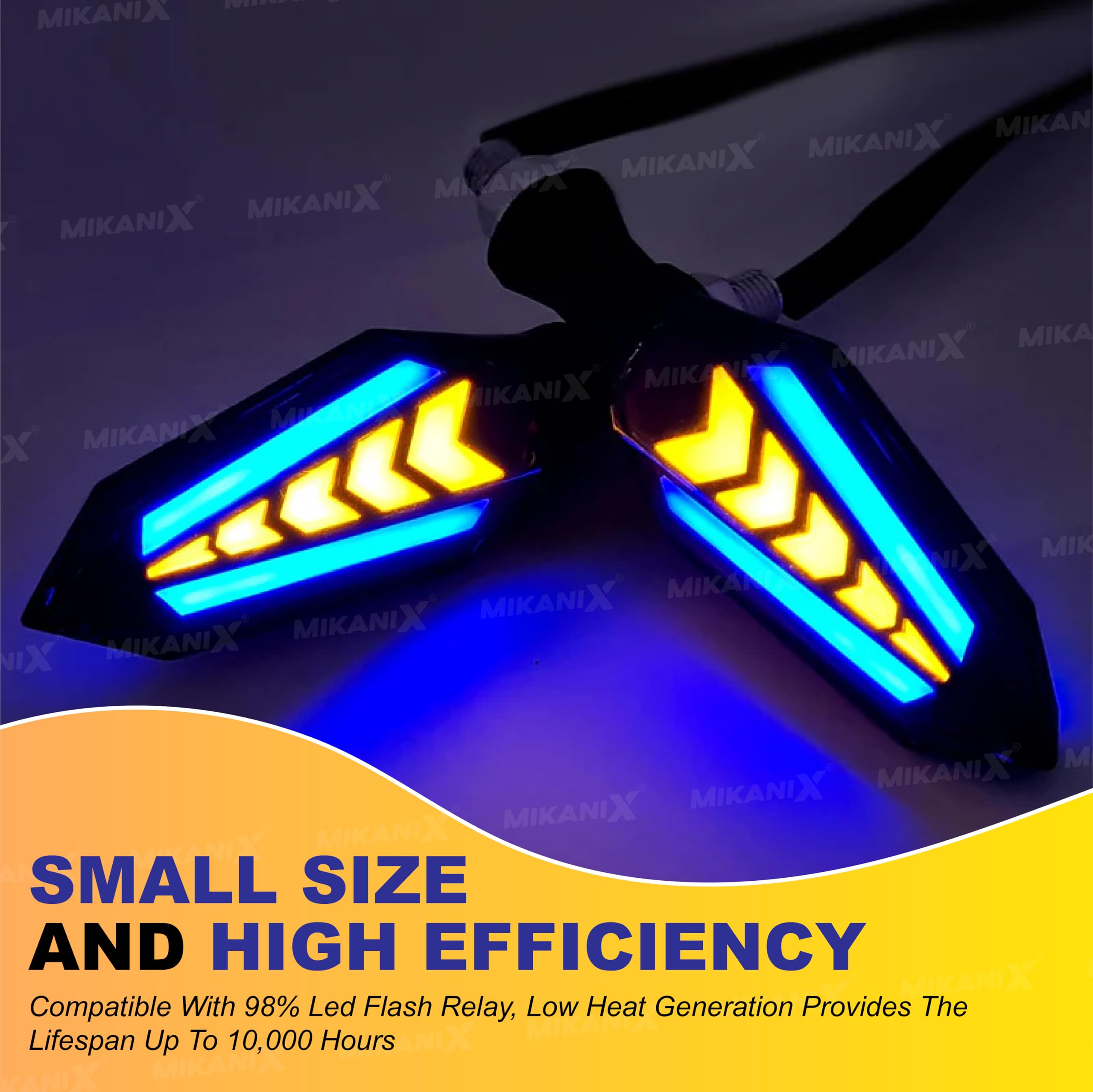 MIKANIX Universal Yellow/Blue LED Running Light DRL Bike Turn Signal Indicator Lamp Universal for Motorbikes