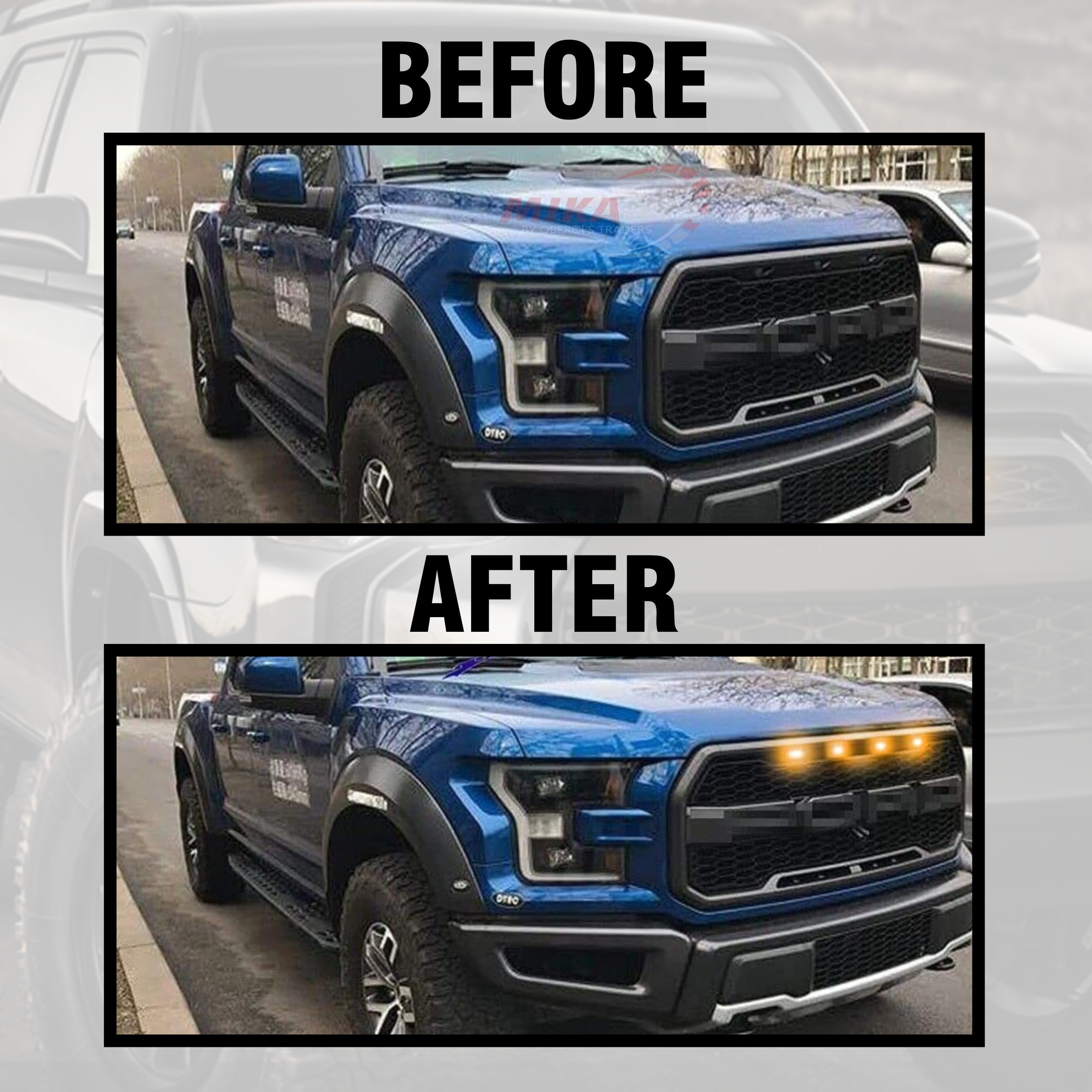 MIKANIX Smoked Shell LED Car Grill Light/Lamp with Fuse Adapter Wiring Harness Kit for All Cars