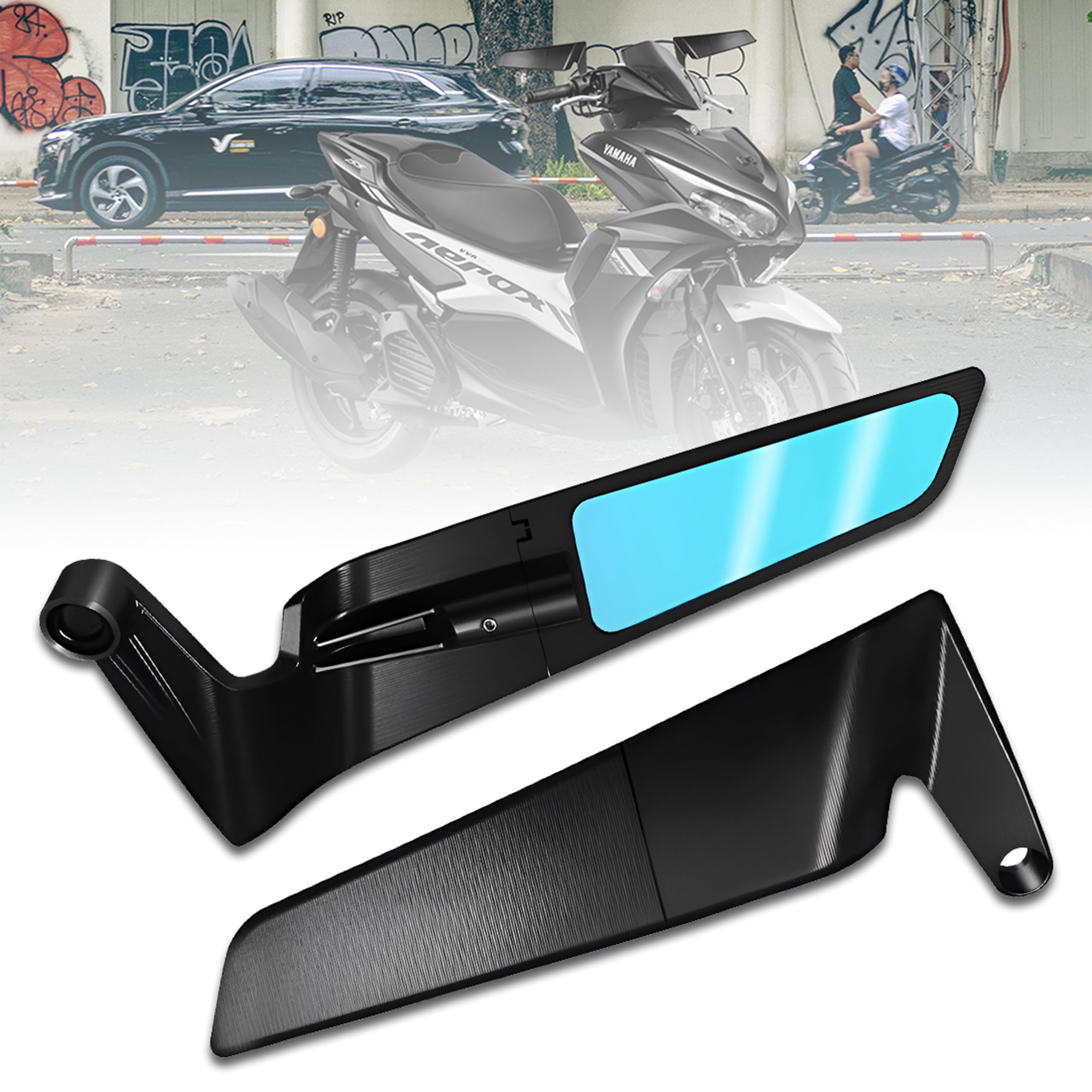 MIKANIX Scooty Rear View Side Handle Bar York Nut Fitting Mirror | Stealth Convex Glass Mirror For Yamaha AEROX 155cc