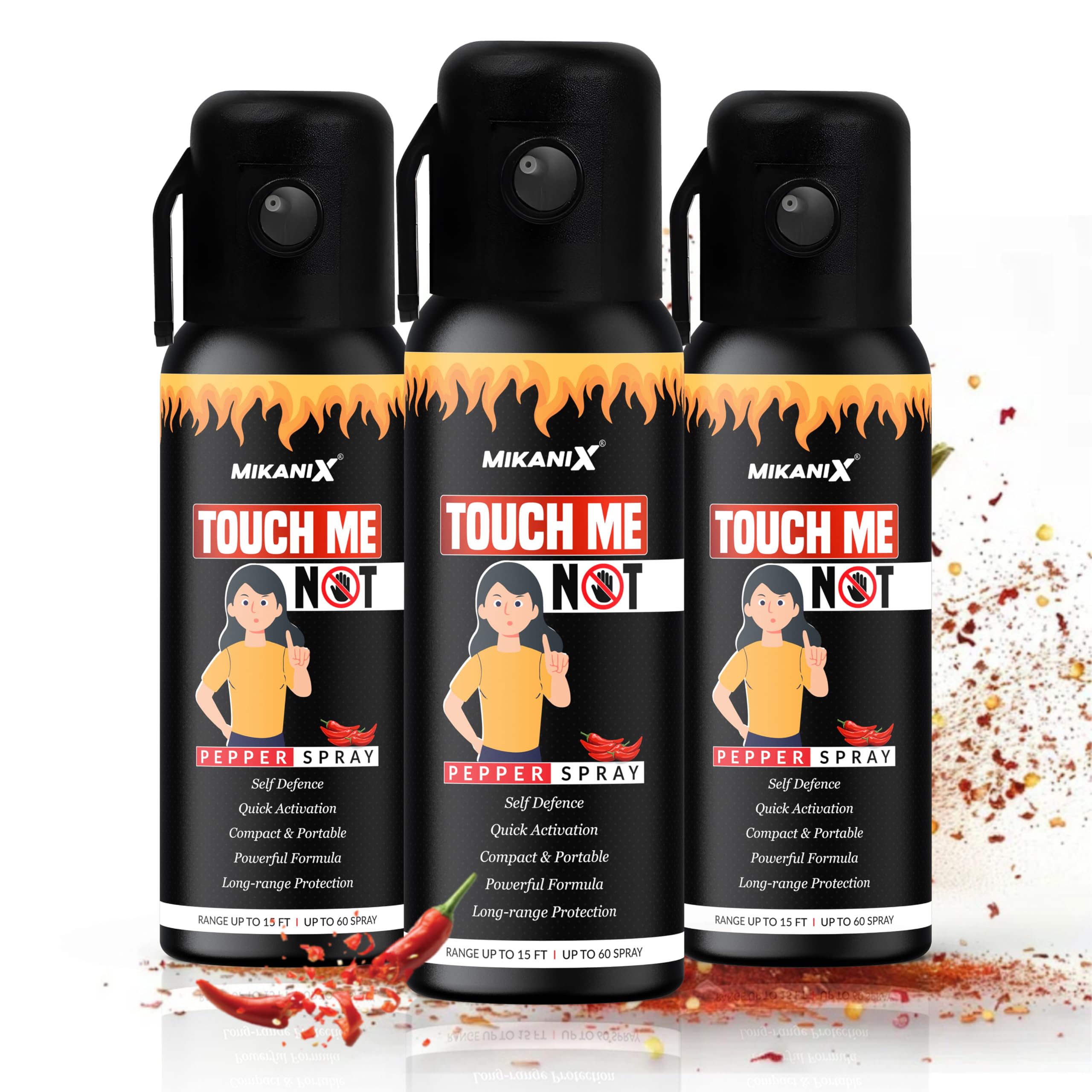 MIKANIX Touch Me Not Self Defence Pepper Spray | Personal Defense Equipment for Women Safety Combo Each