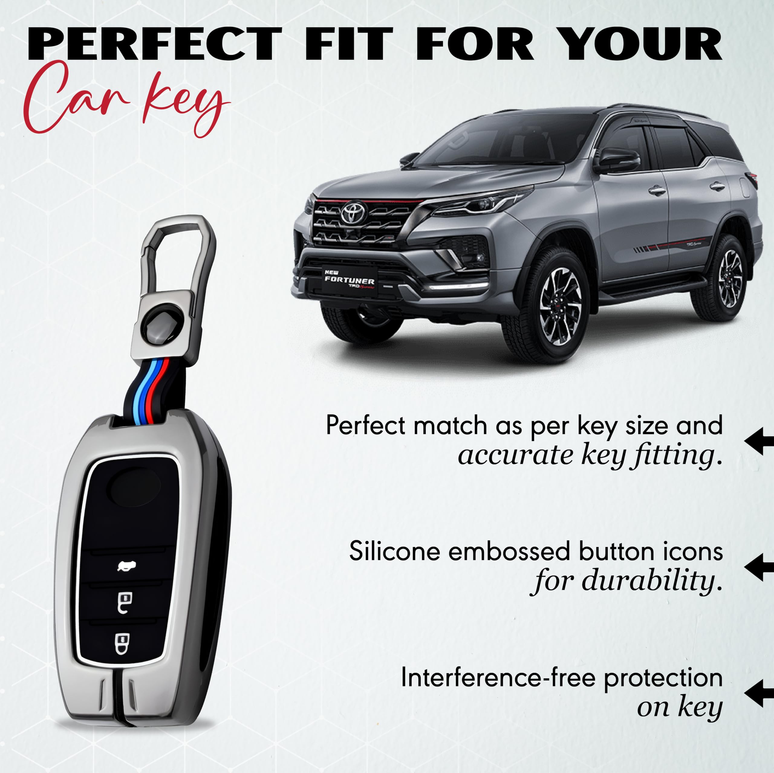 MIKANIX Premium Metal Car Key Cover | Zinc Alloy Smart Key Case | Silicone Protective Key Shell | Stylish Sporty Design | Universal Car Key Protection Cover for Smart Remote Key