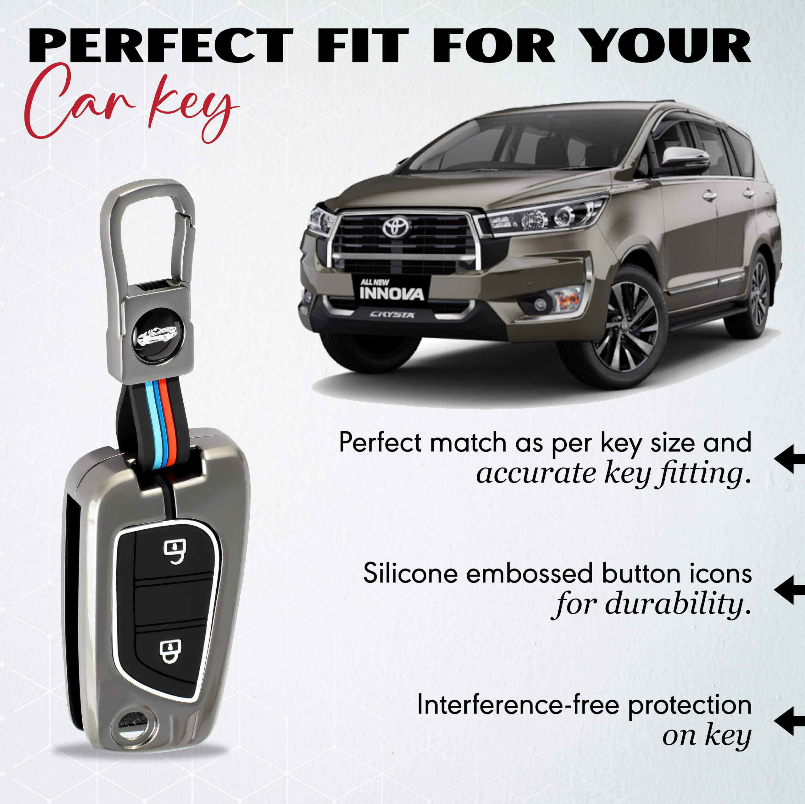 MIKANIX Premium Metal Car Key Cover | Zinc Alloy Smart Key Case | Silicone Protective Key Shell | Stylish Sporty Design | Universal Car Key Protection Cover for Smart Remote Key