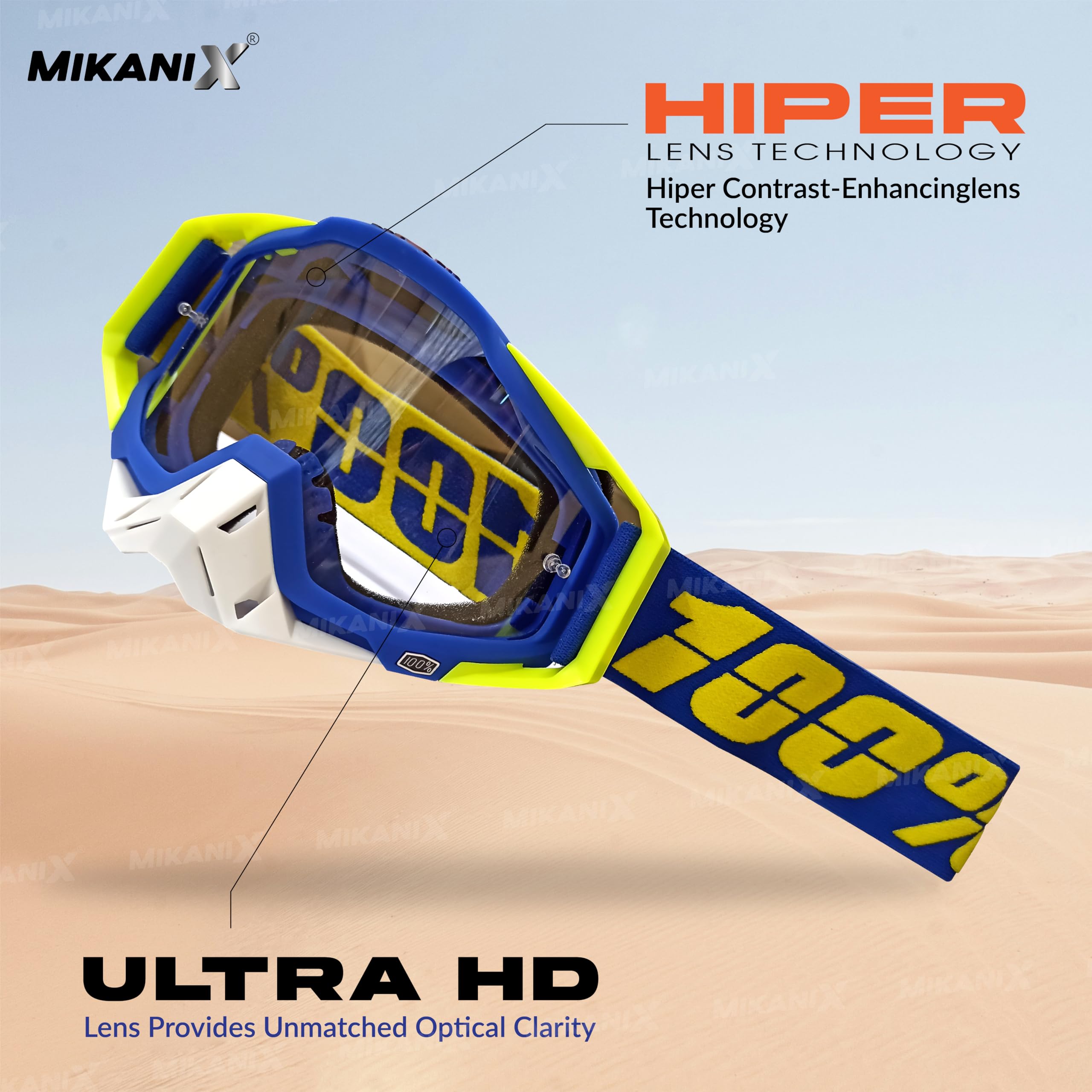 Mikanix Motorcycle Dirt Bike Goggles I ATV Motocross Offroad MX Racing Riding OTG Goggles | Protective Eyewear Safety Glasses for Ski, Snowboarding, Cycling & Outdoor Sports
