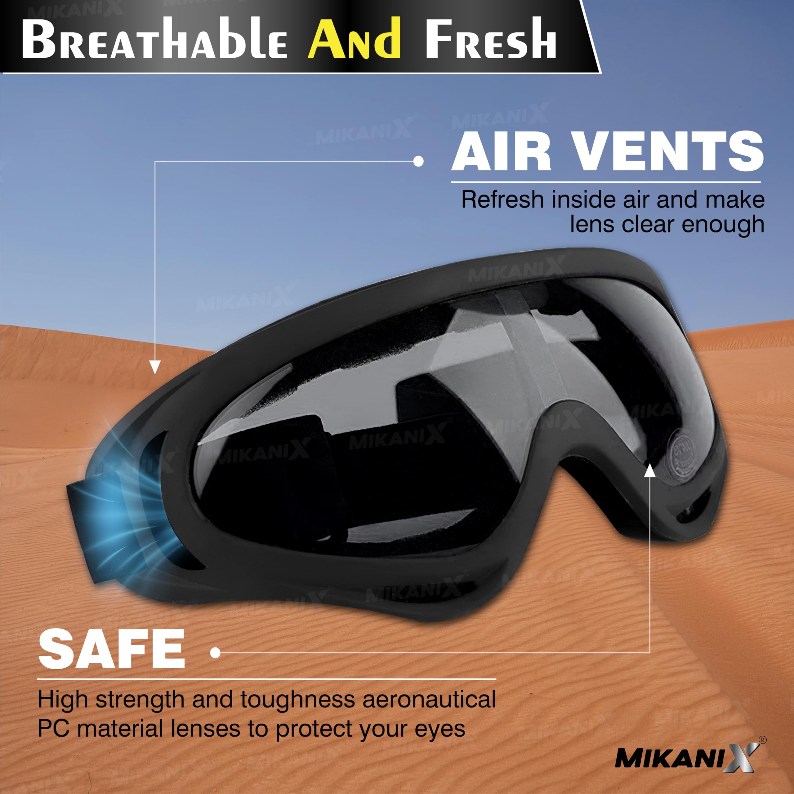 Foam, Glass Motorcycle Helmet Goggles I Anti-UV, Windproof Eyewear for ATV, Bike & Outdoor Activities (BLACK)