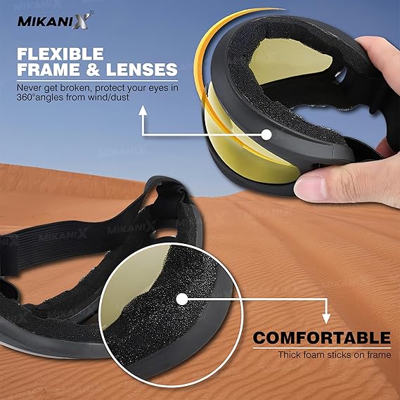 Mikanix UV Motorbike ATV/Dirt Bike Racing Goggles with Adjustable Strap Sunglasses Laboratory, Power Tool, Welding, Wood-working Safety Goggle (Free-size)