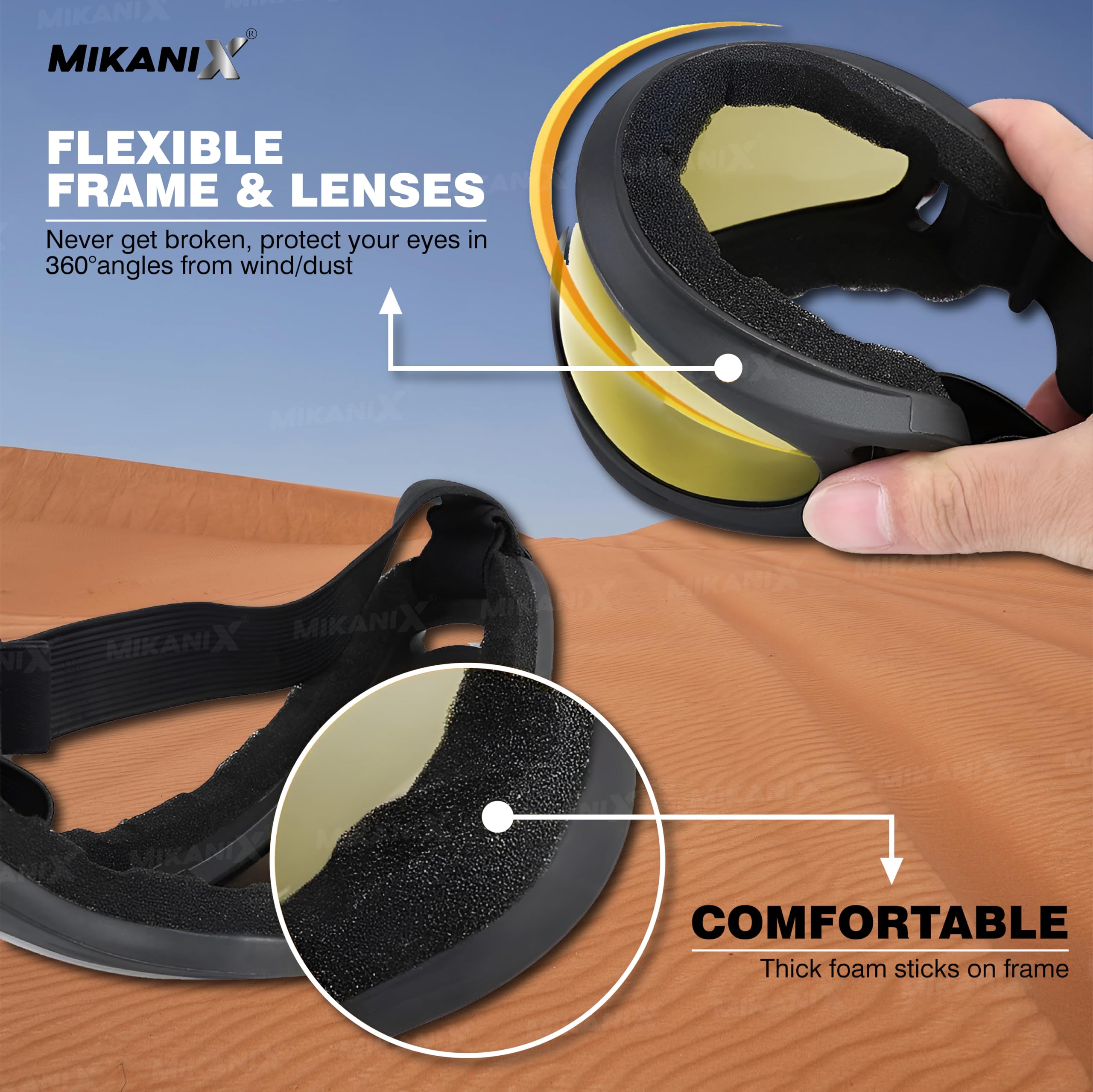 Foam, Glass Motorcycle Helmet Goggles I Anti-UV, Windproof Eyewear for ATV, Bike & Outdoor Activities (BLACK)